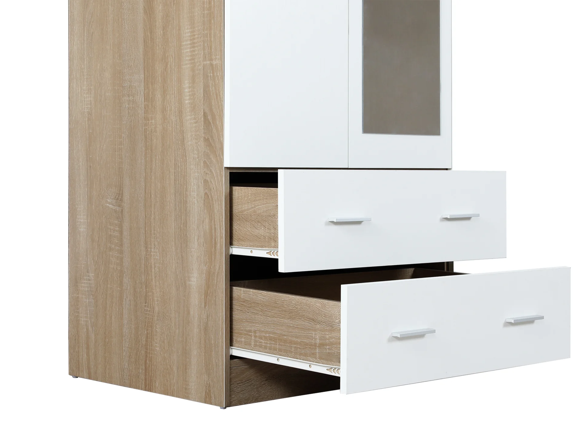 Bram 3 Door Wardrobe Cabinet with Mirror - Oak + White - Image 6