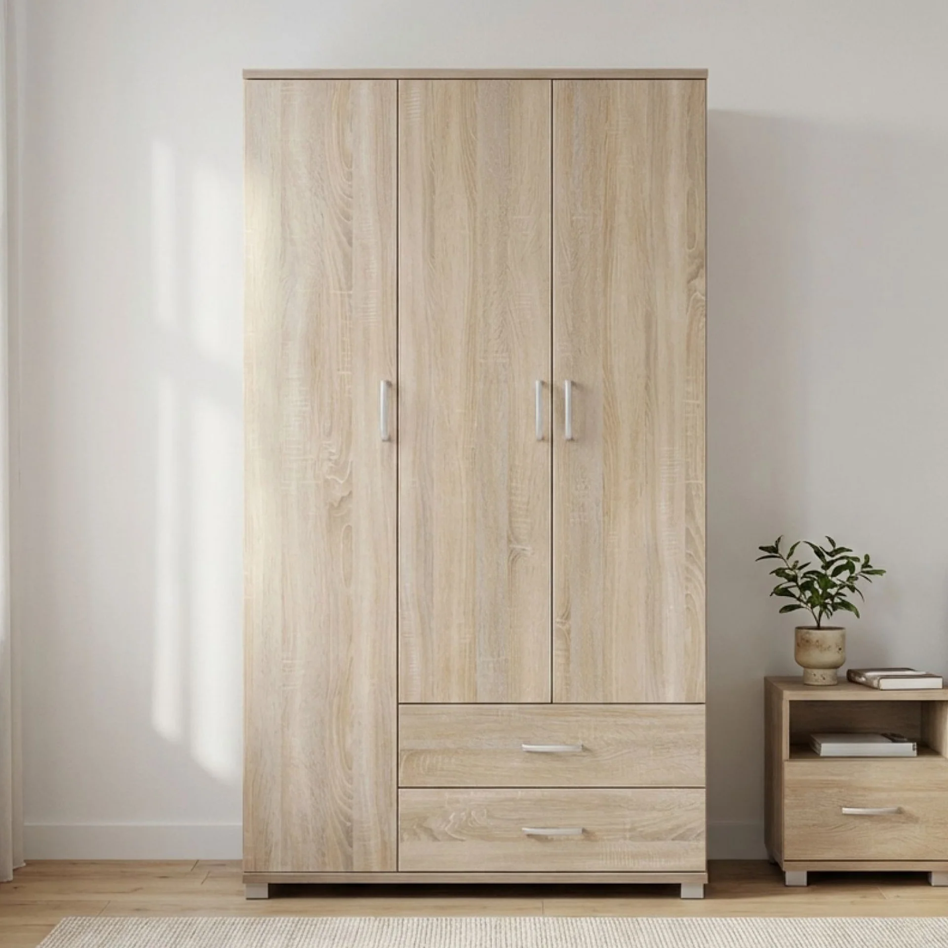 Bram 3 Door Wardrobe with 2 Drawers - Oak - Image 6