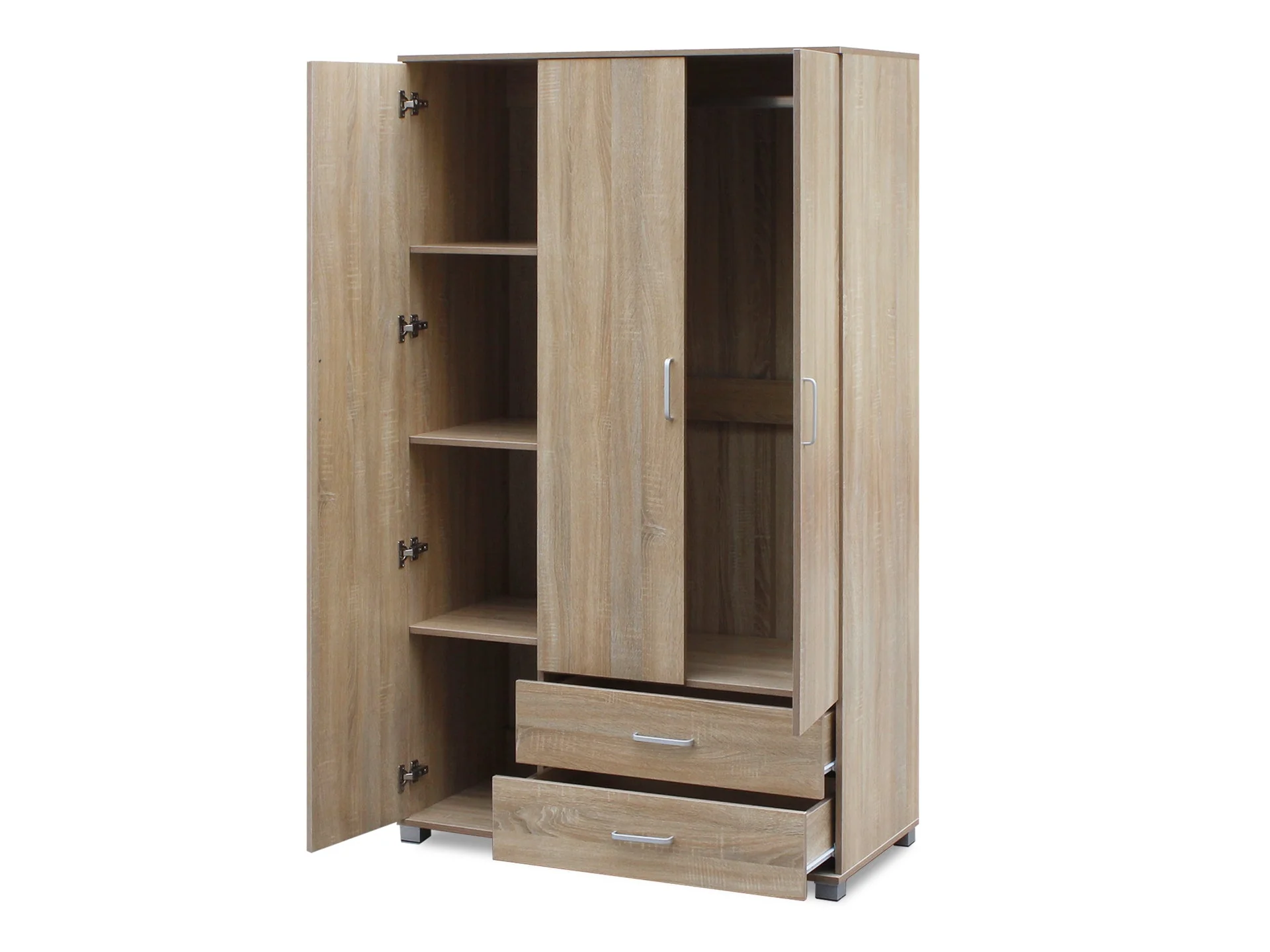 Bram 3 Door Wardrobe with 2 Drawers - Oak - Image 5