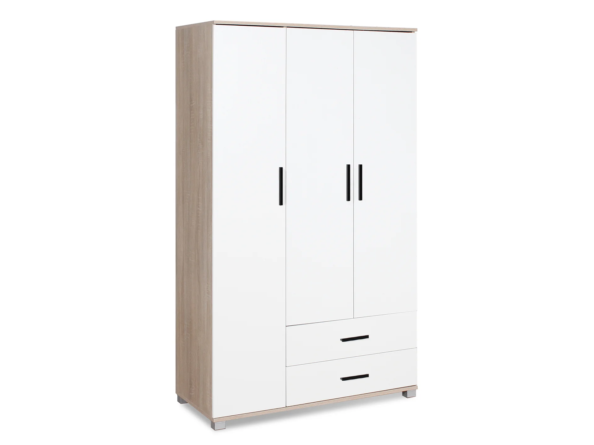 Bram 3 Door Wardrobe with 2 Drawers - Oak + White