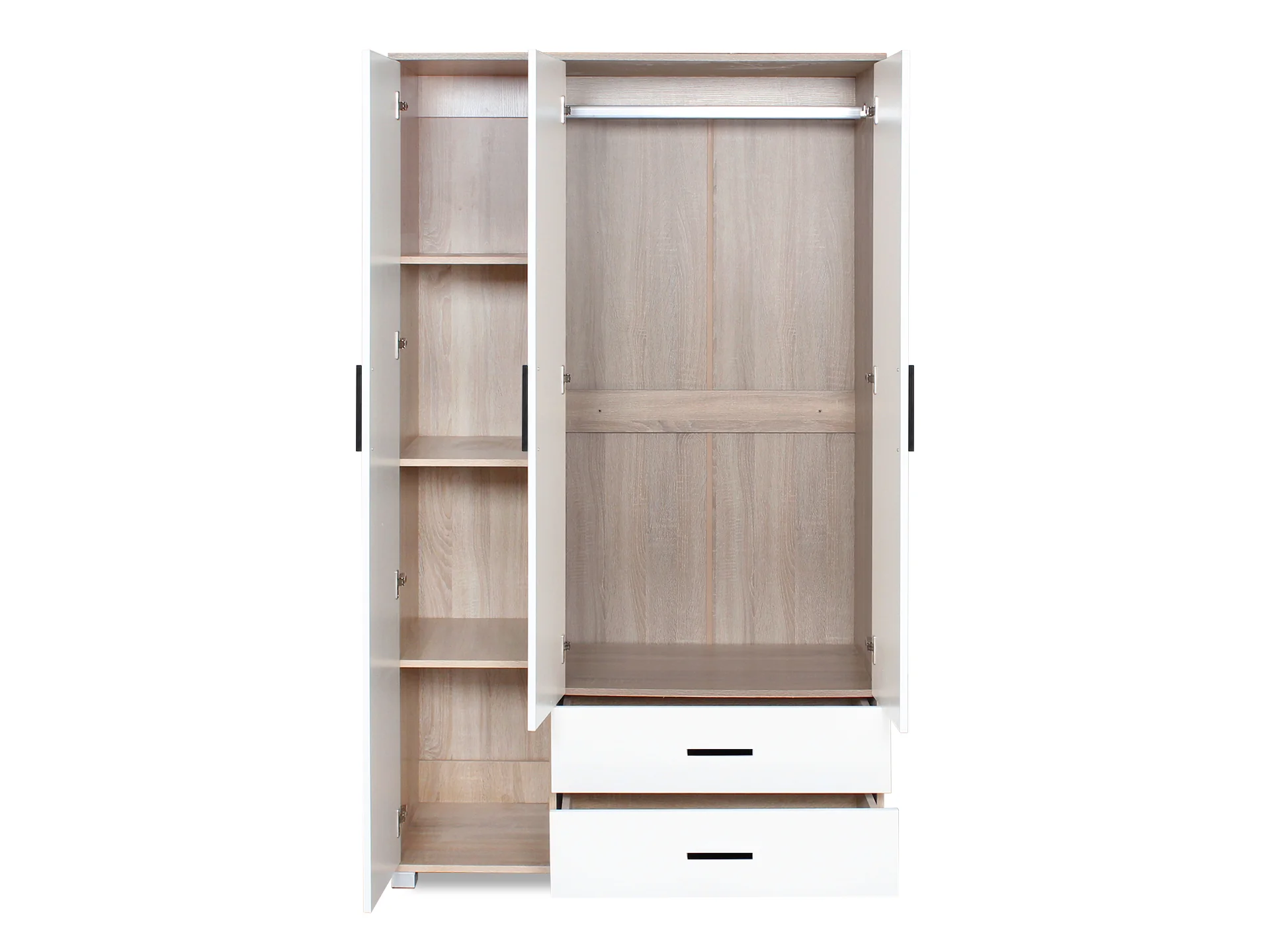 Bram 3 Door Wardrobe with 2 Drawers - Oak + White - Image 5