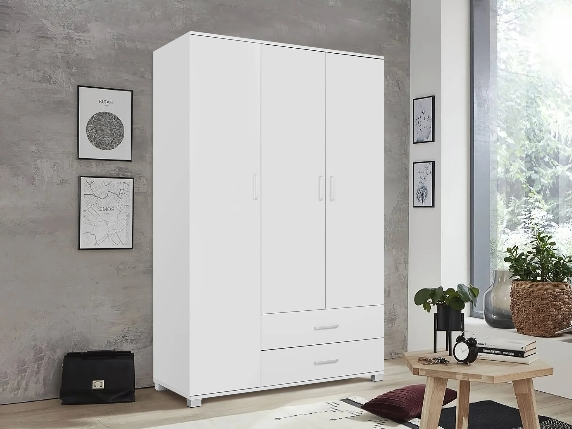 Bram 3 Door Wardrobe with 2 Drawers - White - Image 2