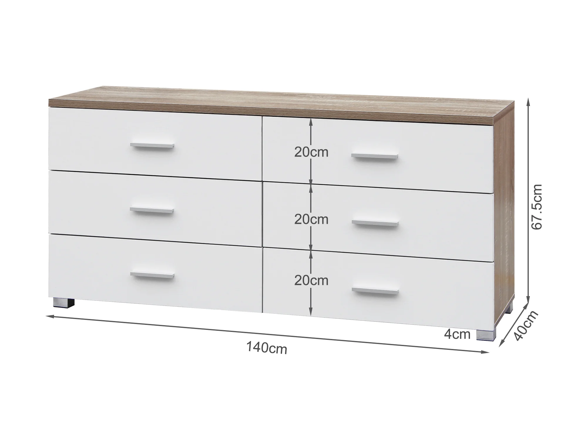 Bram Low Boy 6 Drawer Chest Dresser - Oak + White - Image 11