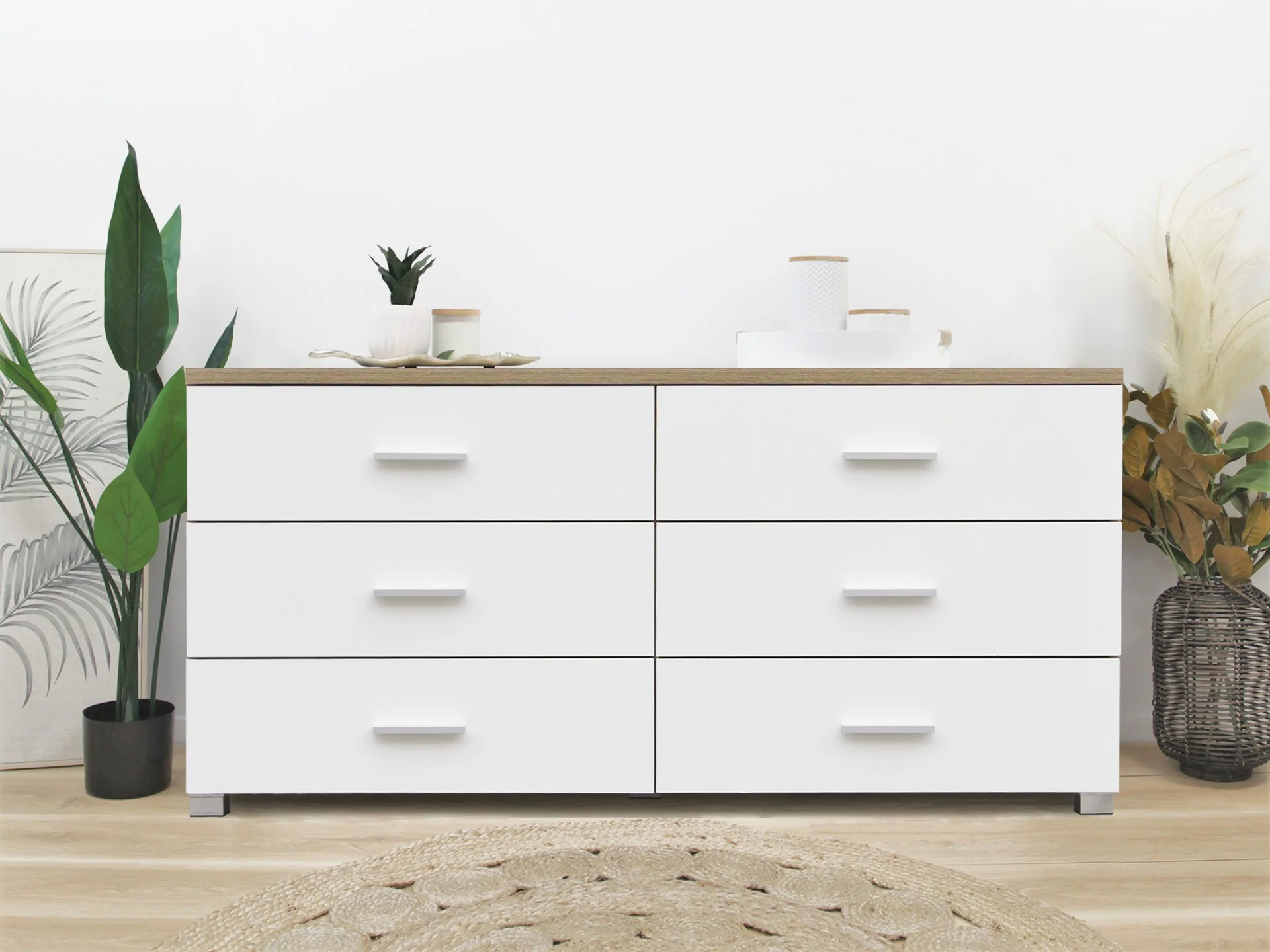 Bram Low Boy 6 Drawer Chest Dresser - Oak + White - Image 2
