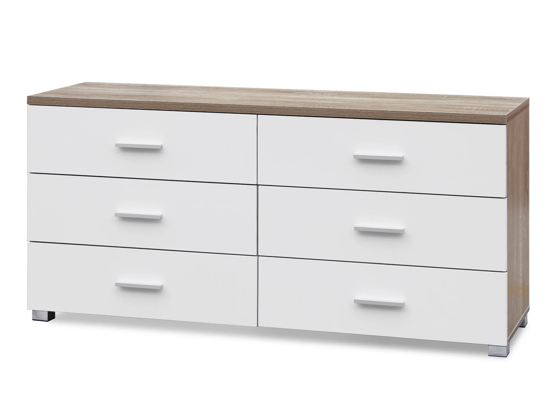 Bram Low Boy 6 Drawer Chest Dresser - Oak + White - Image 7