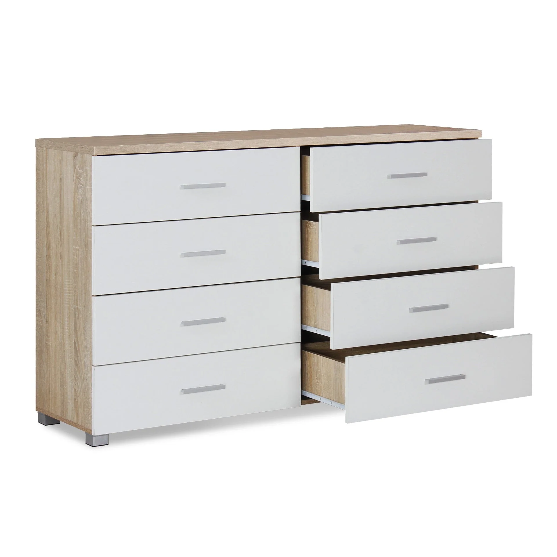Bram Low Boy 8 Drawer Chest Dresser - Oak + White - Image 7