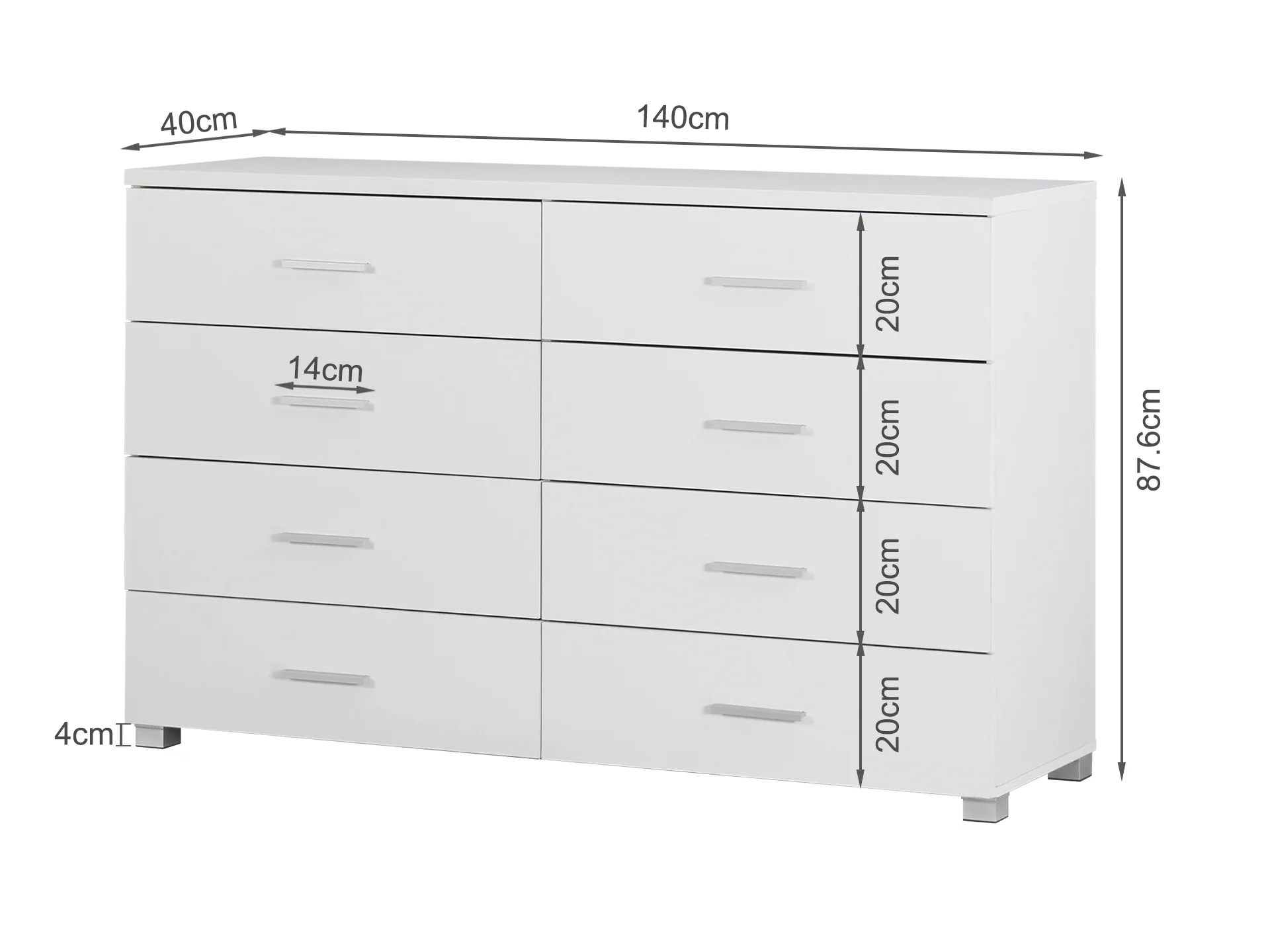 Bram Low Boy 8 Drawer Chest Dresser - White - Image 10
