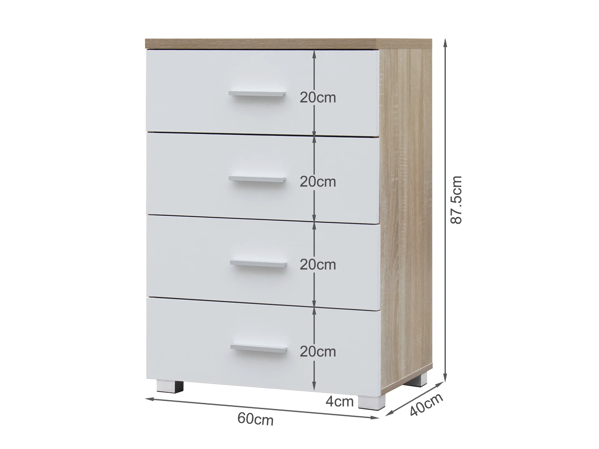 Bram Tallboy 4 Drawer Chest Dresser - Oak + White - Image 12