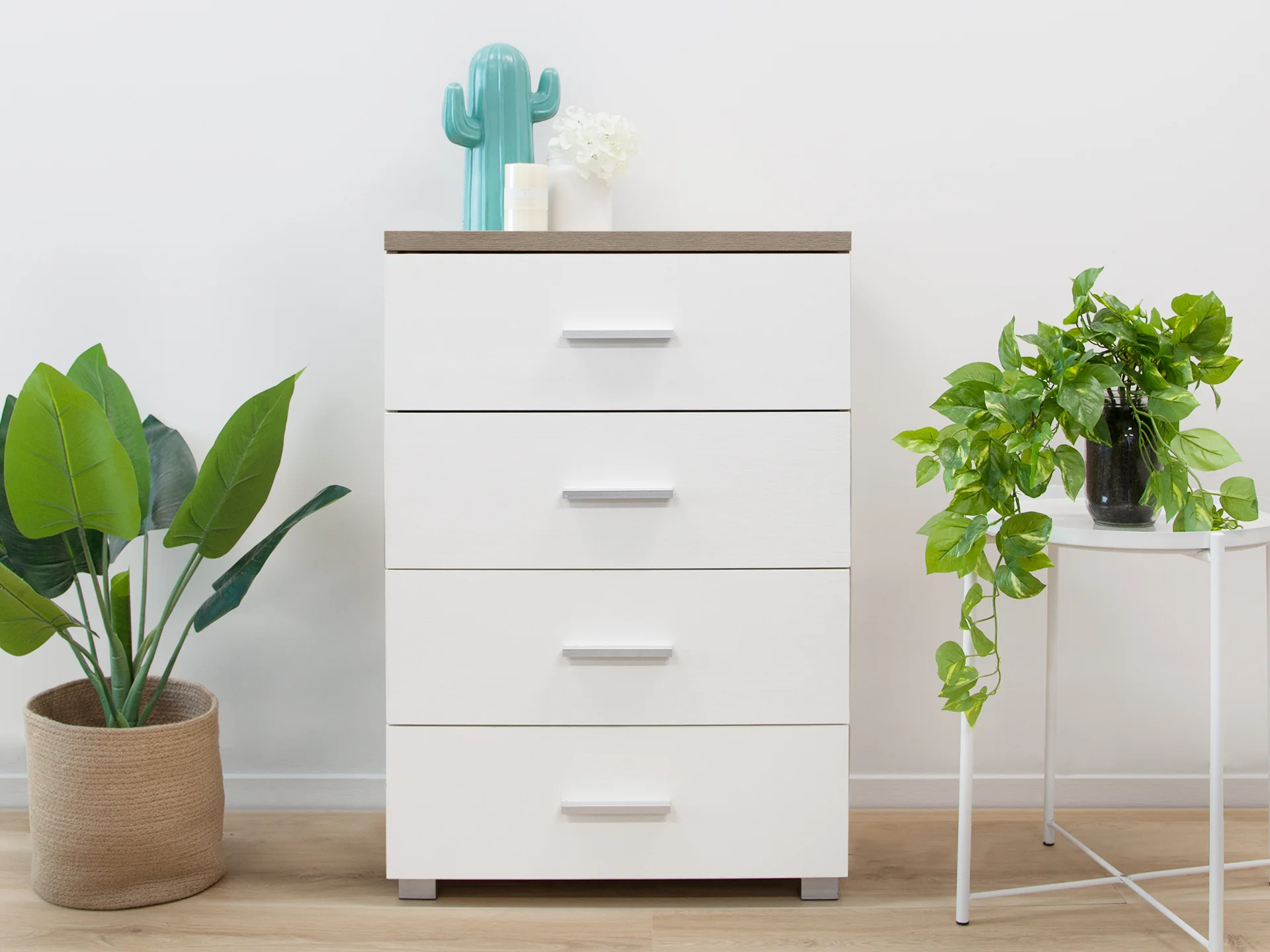 Bram Tallboy 4 Drawer Chest Dresser - Oak + White - Image 2