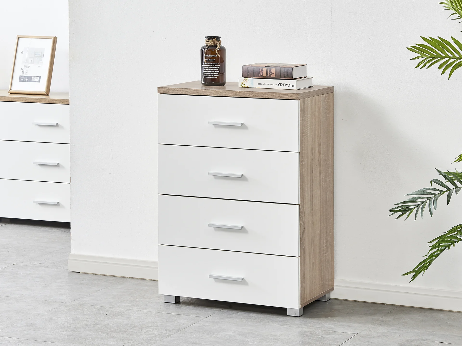 Bram Tallboy 4 Drawer Chest Dresser - Oak + White - Image 3