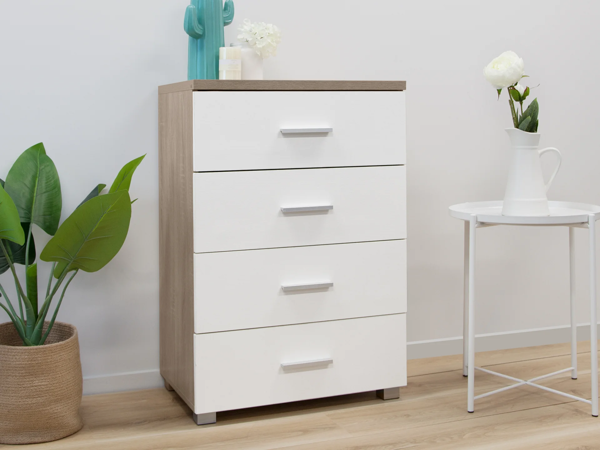 Bram Tallboy 4 Drawer Chest Dresser - Oak + White - Image 4