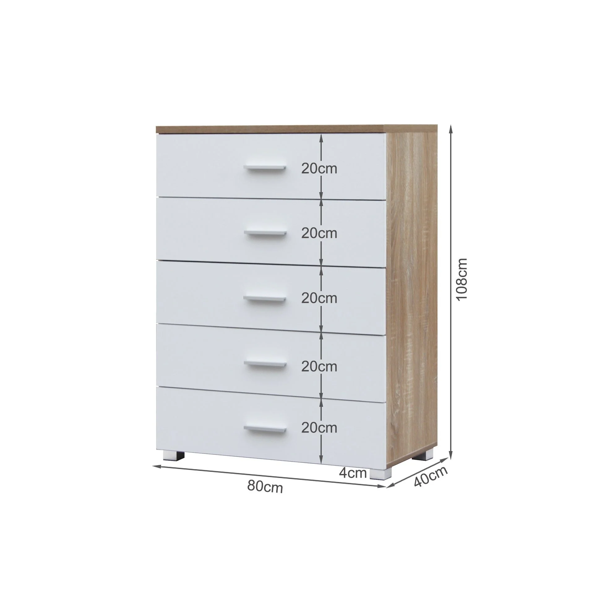 Bram Tallboy 5 Drawer Chest Dresser - Oak + White - Image 13