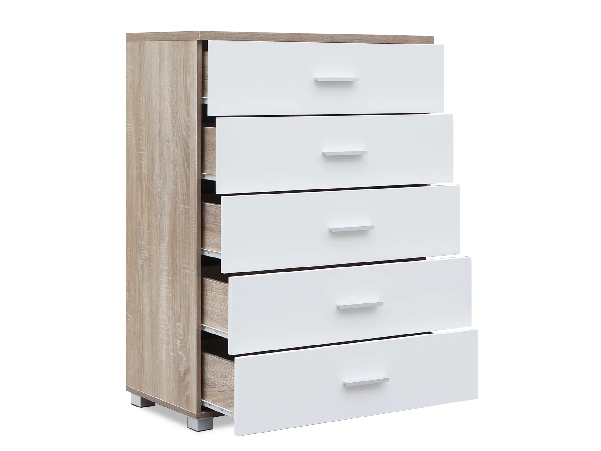 Bram Tallboy 5 Drawer Chest Dresser - Oak + White - Image 5
