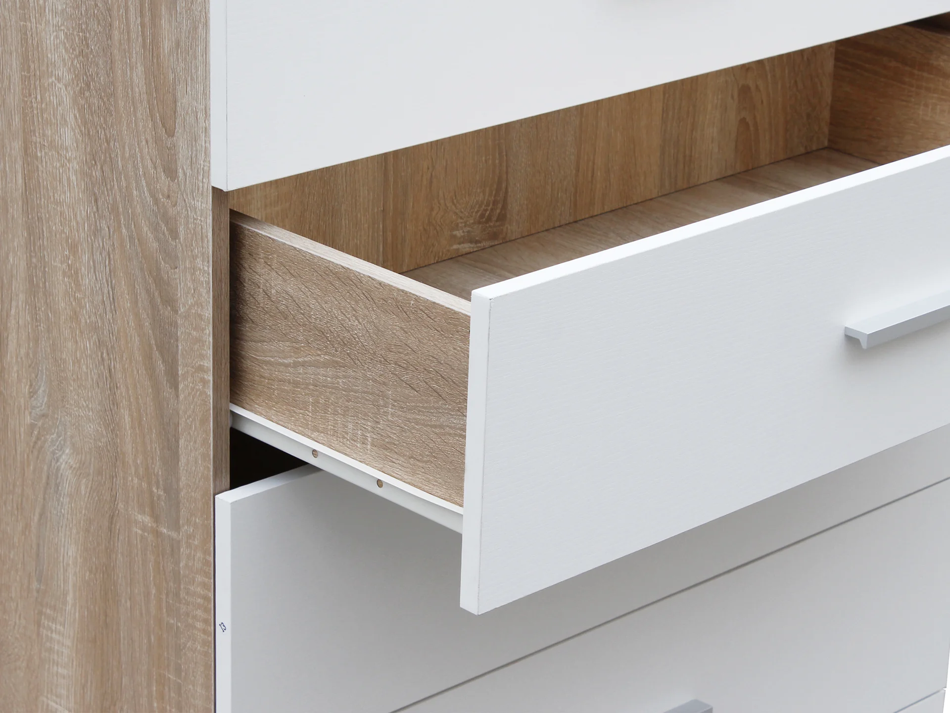 Bram Tallboy 5 Drawer Chest Dresser - Oak + White - Image 8