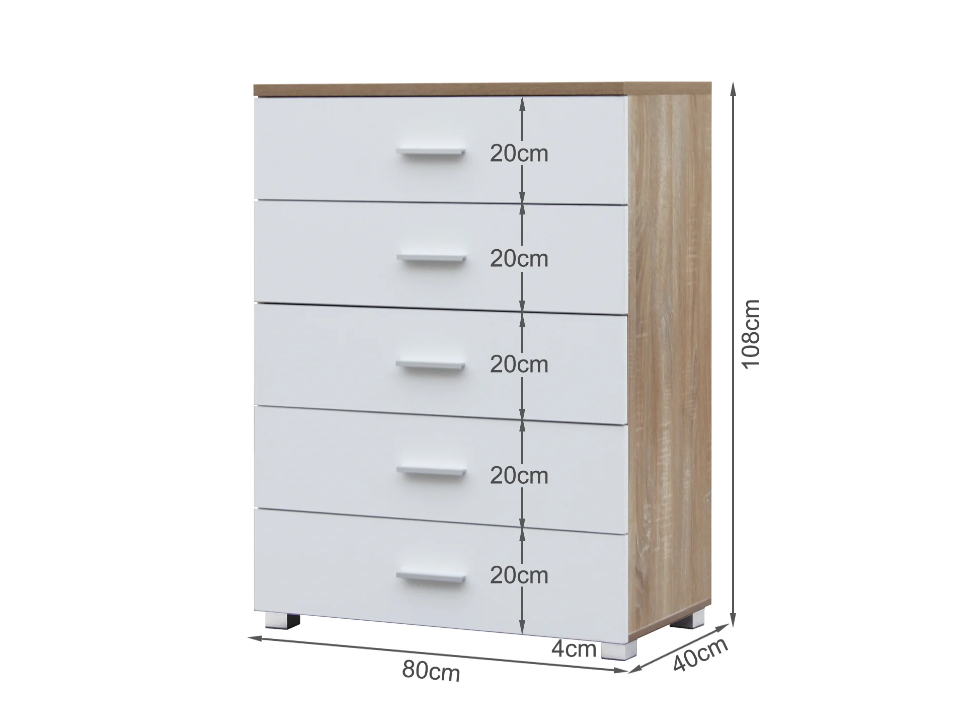 Bram Tallboy 5 Drawer Chest Dresser - Oak + White - Image 9