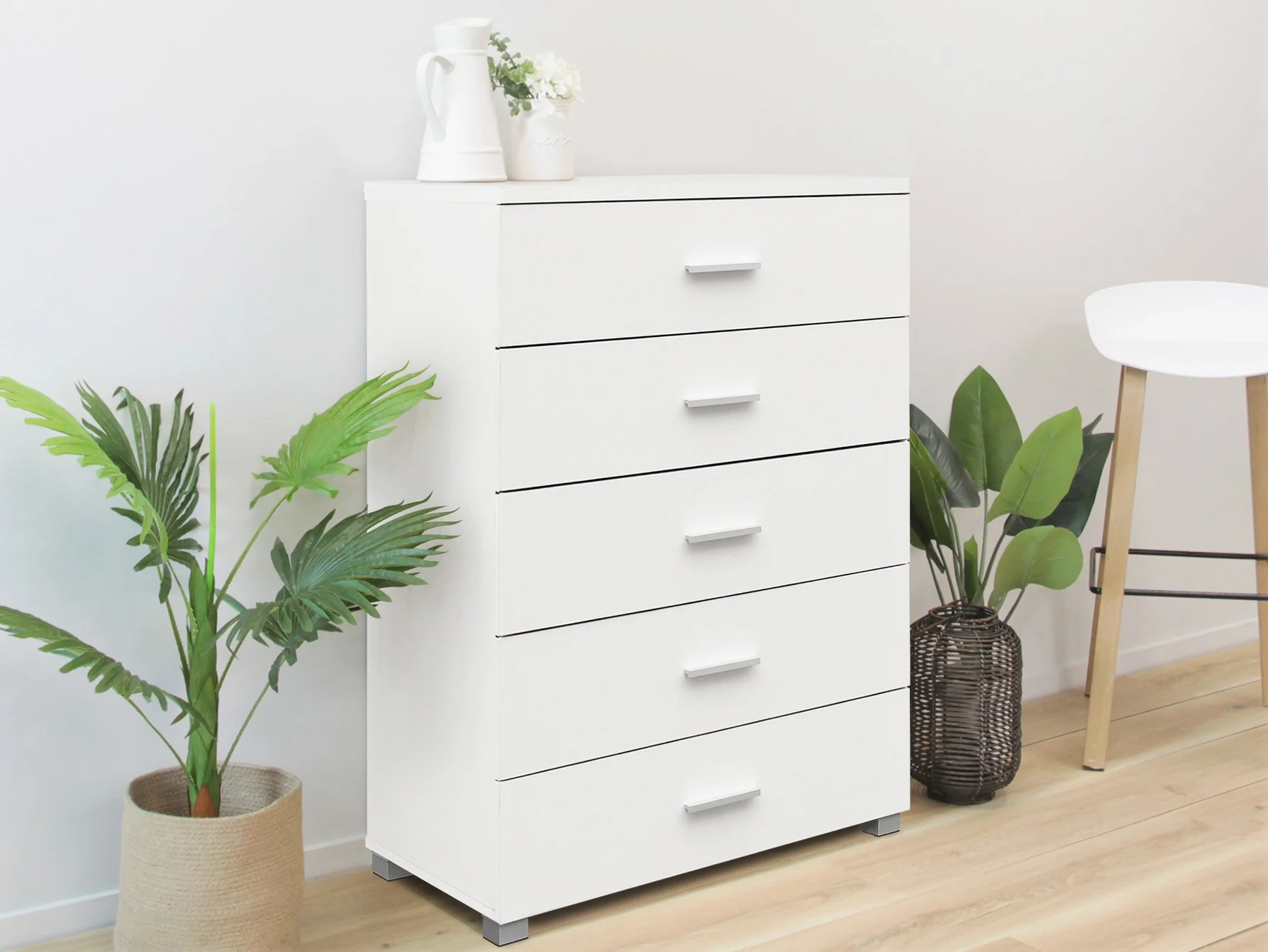Bram Tallboy 5 Drawer Chest Dresser - White - Image 3