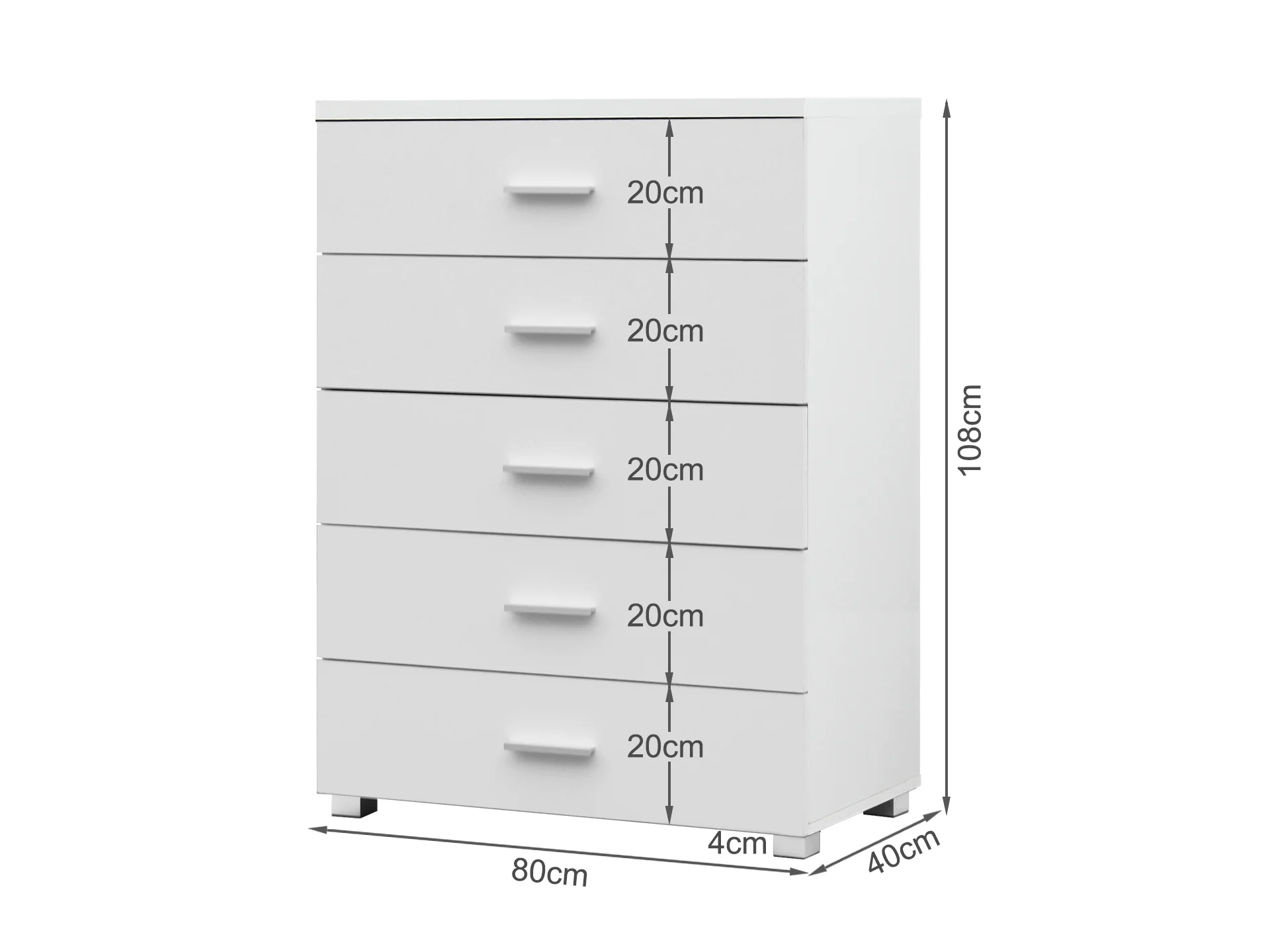 Bram Tallboy 5 Drawer Chest Dresser - White - Image 9