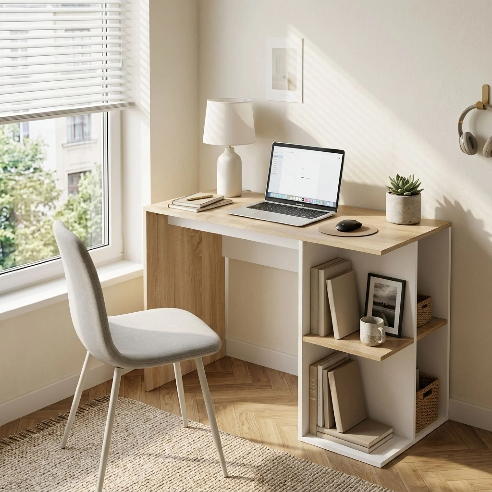 Brian 100cm Computer Desk - Oak + White