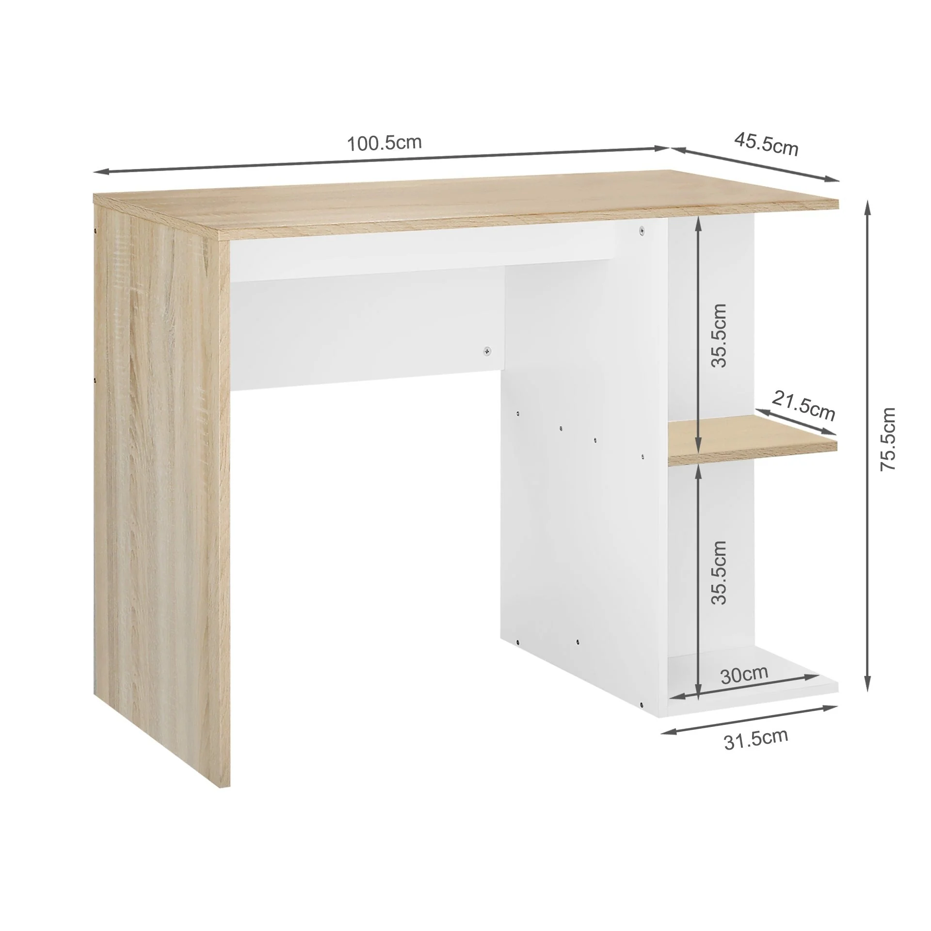 Brian 100cm Computer Desk - Oak + White - Image 13