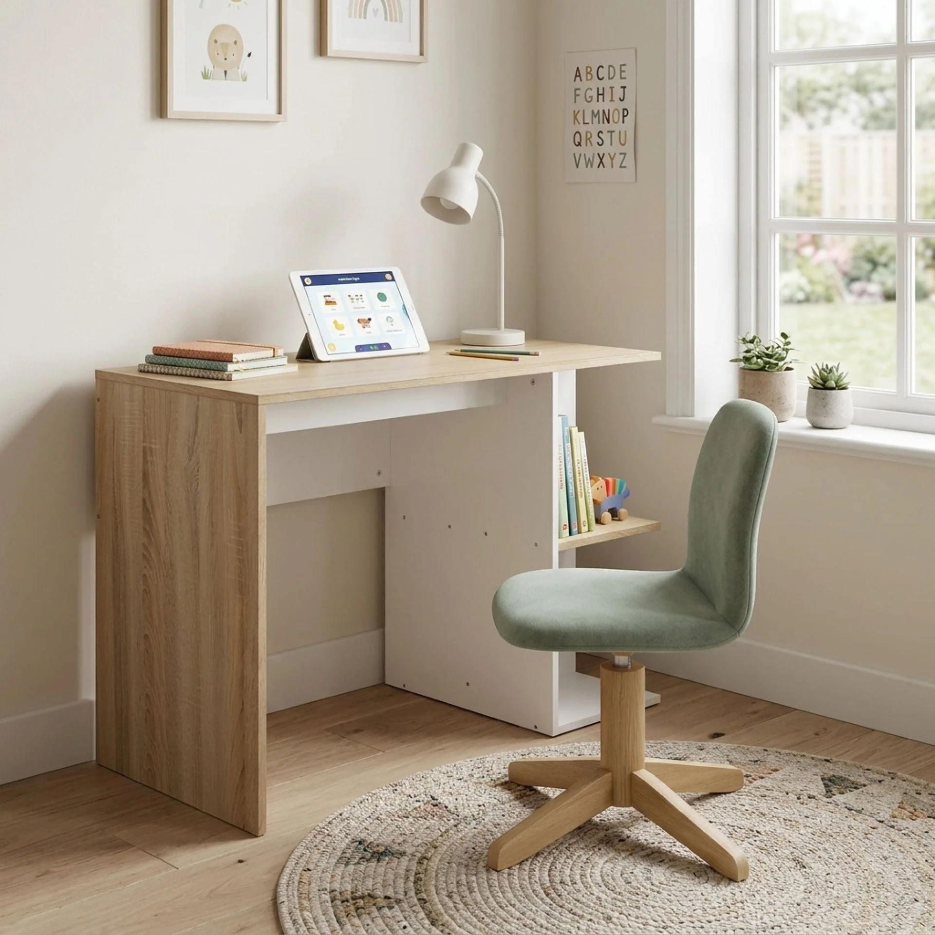 Brian 100cm Computer Desk - Oak + White - Image 2