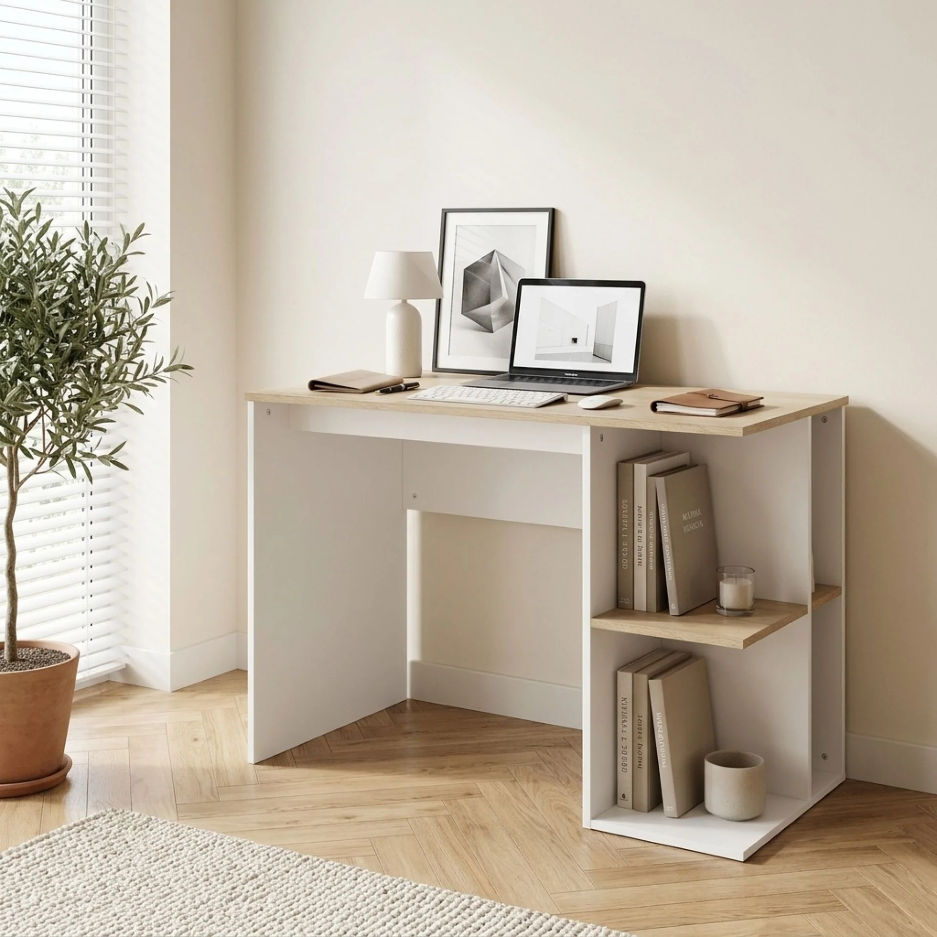 Brian 100cm Computer Desk - Oak + White - Image 3