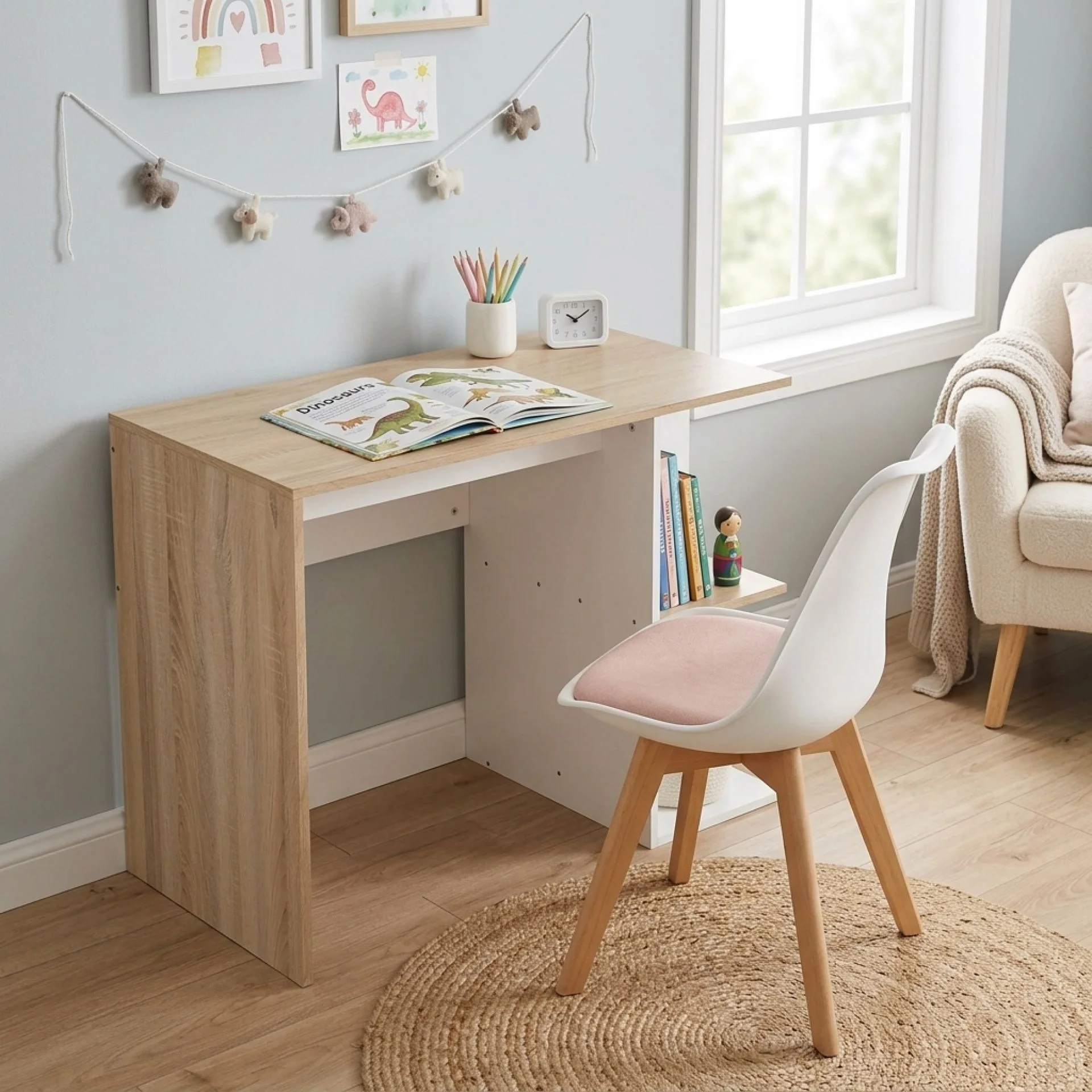 Brian 100cm Computer Desk - Oak + White - Image 4