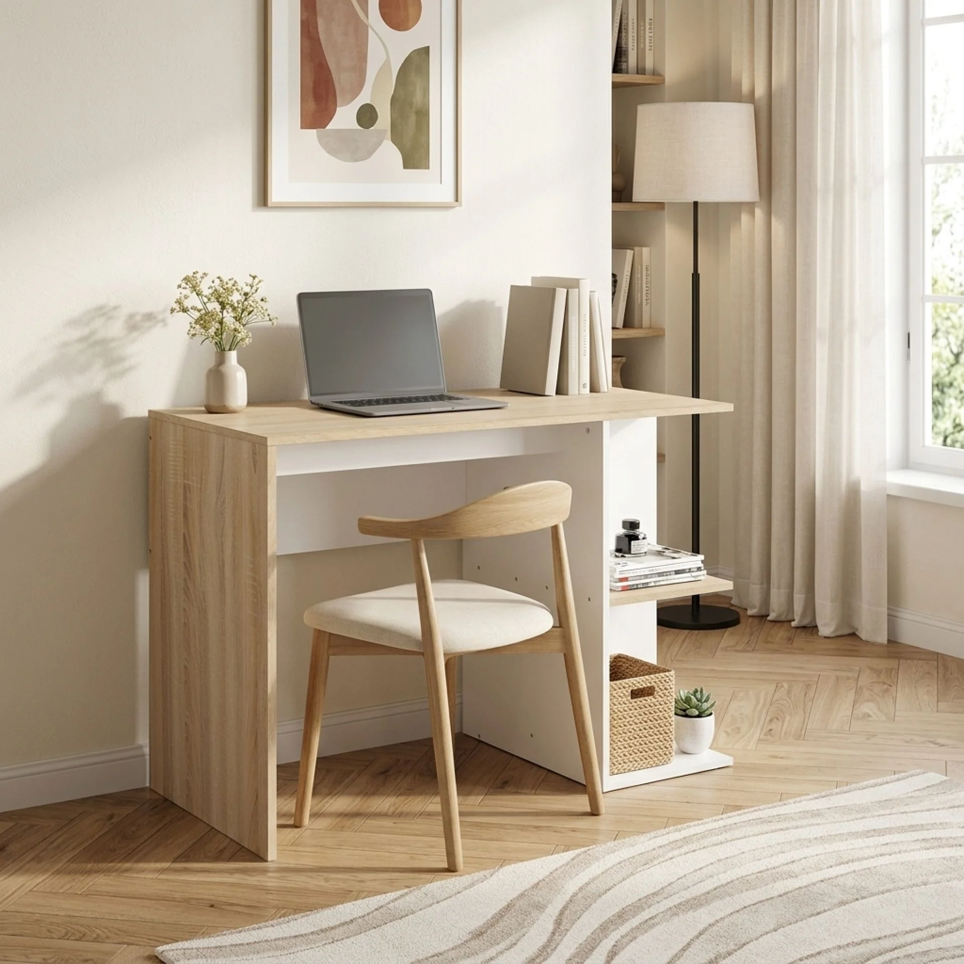 Brian 100cm Computer Desk - Oak + White - Image 5