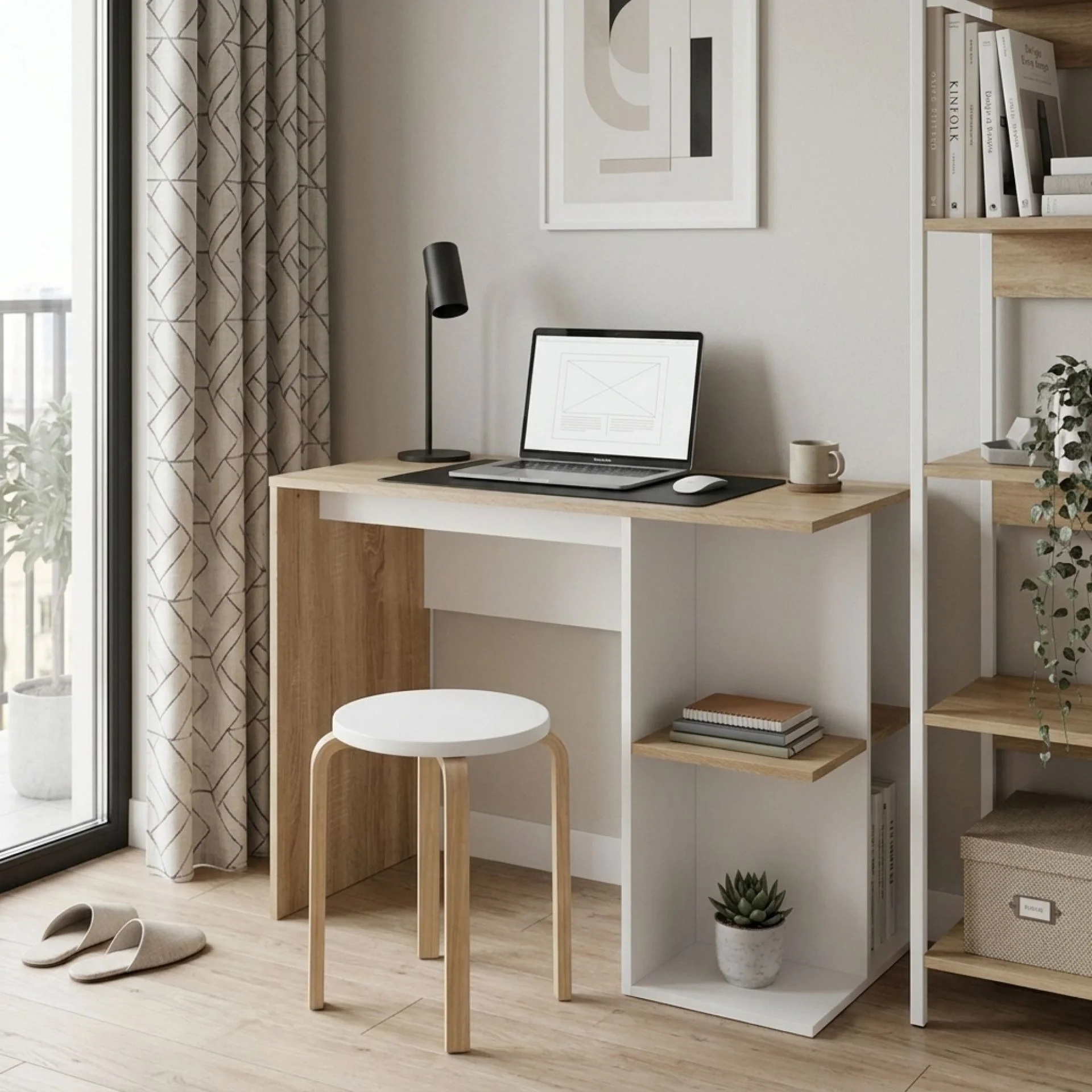 Brian 100cm Computer Desk - Oak + White - Image 6
