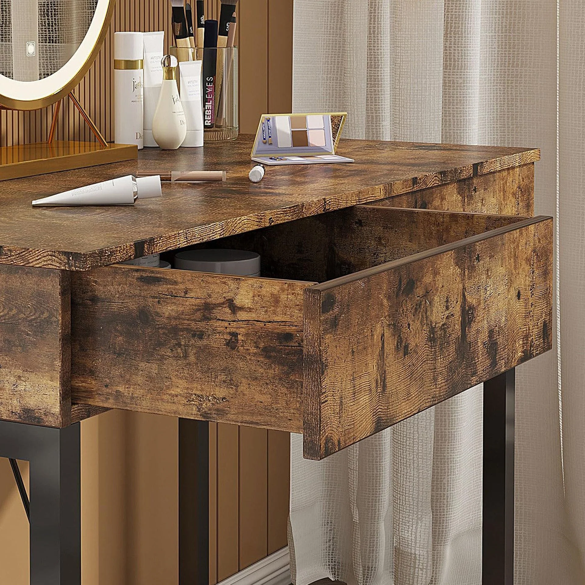 Brooks 100cm Computer Desk with 2 Drawers - Rustic Brown - Image 9