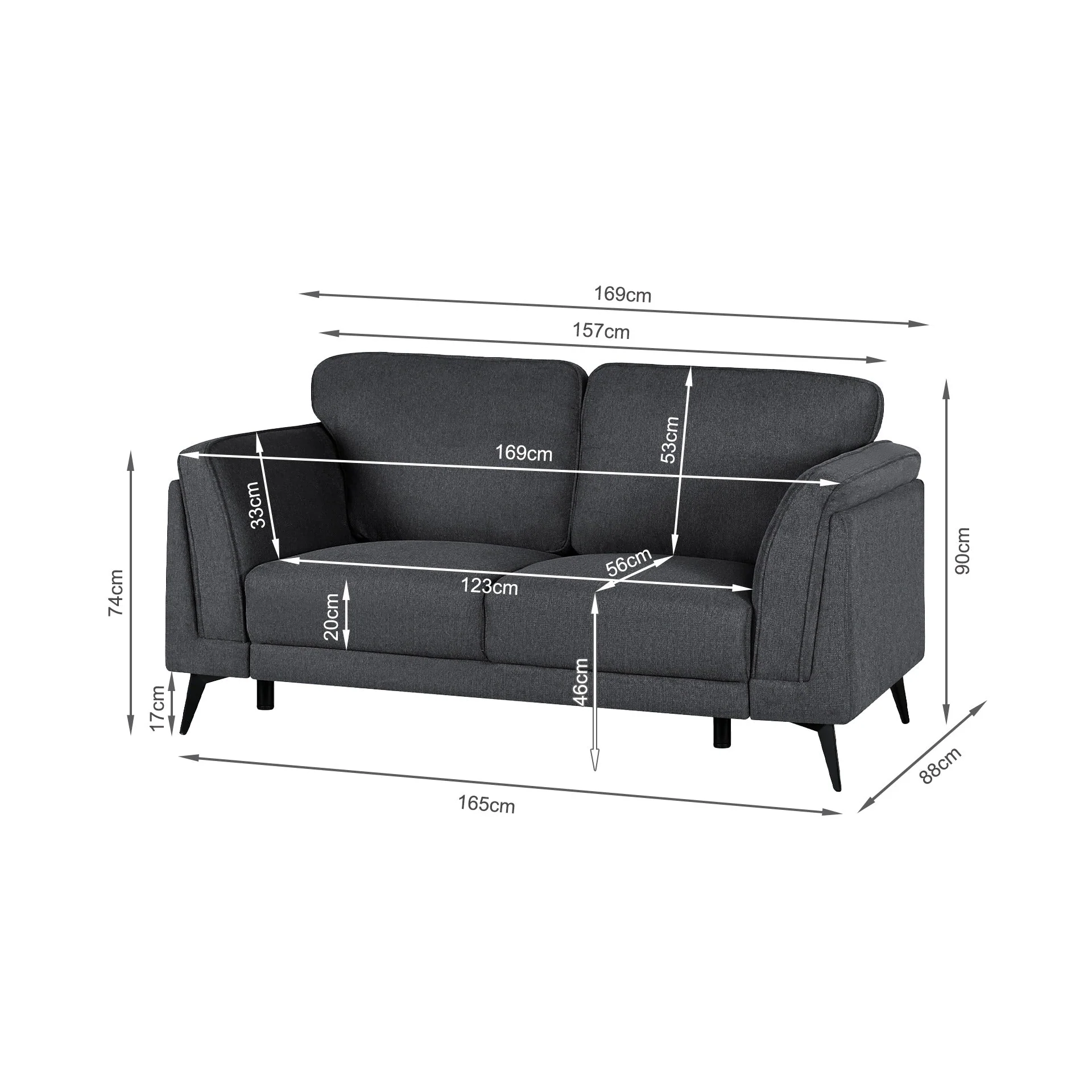 Brulo Linen 2 Seater Sofa - Dark Grey - Image 15