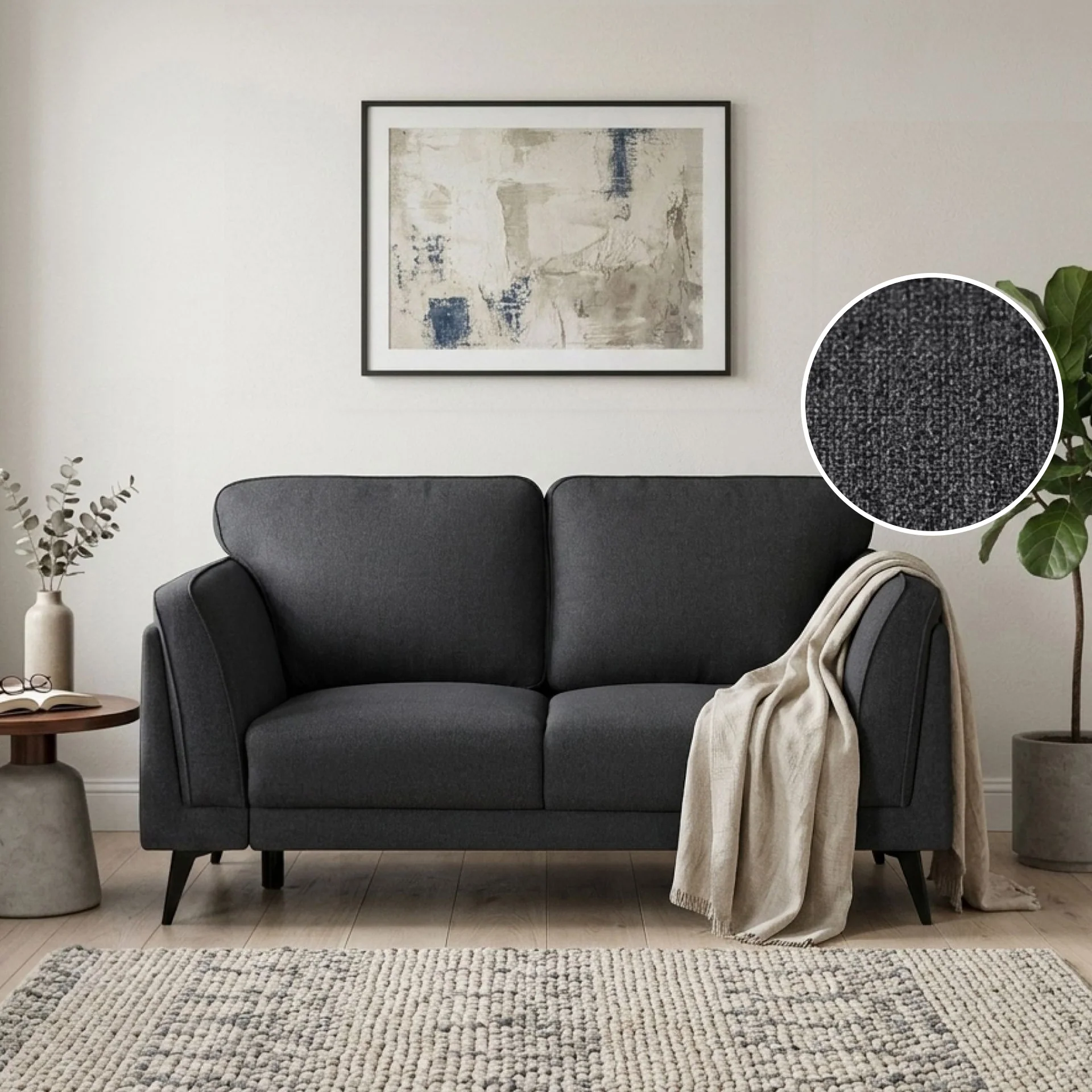 Brulo Linen 2 Seater Sofa - Dark Grey - Image 2