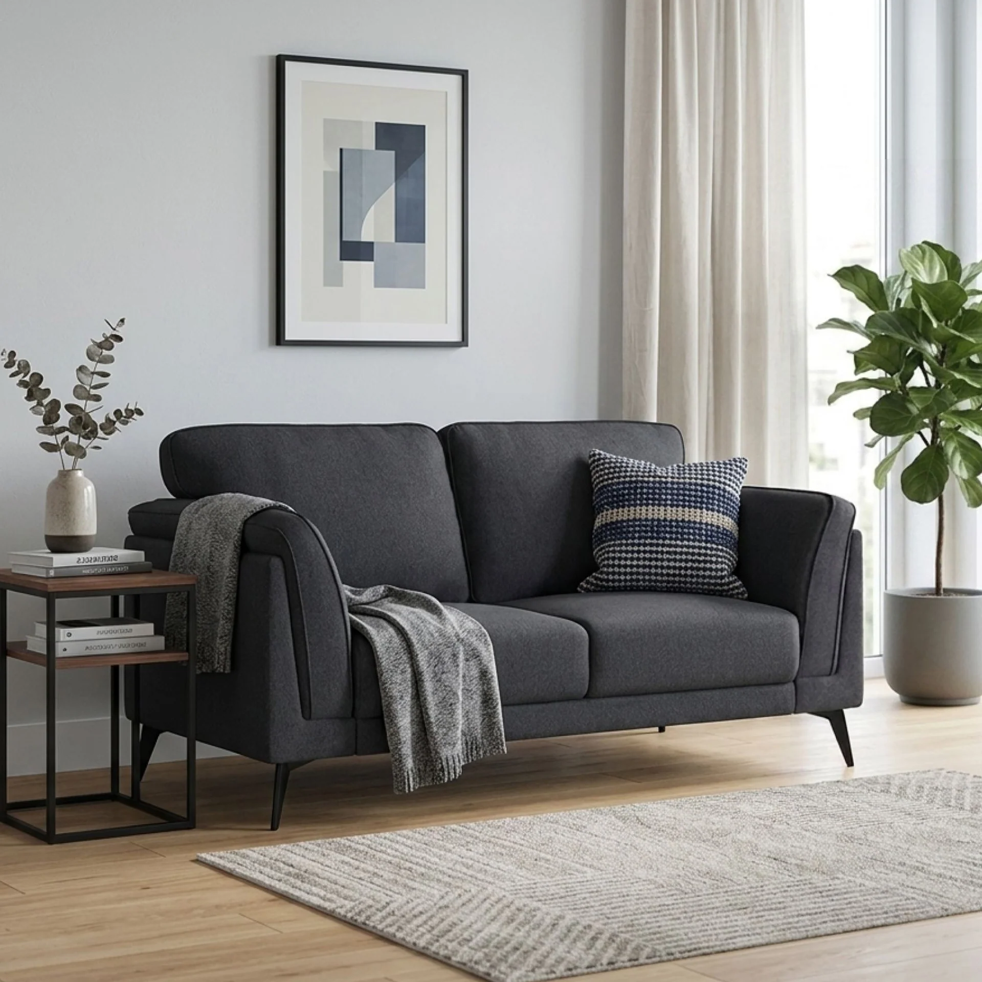 Brulo Linen 2 Seater Sofa - Dark Grey - Image 3