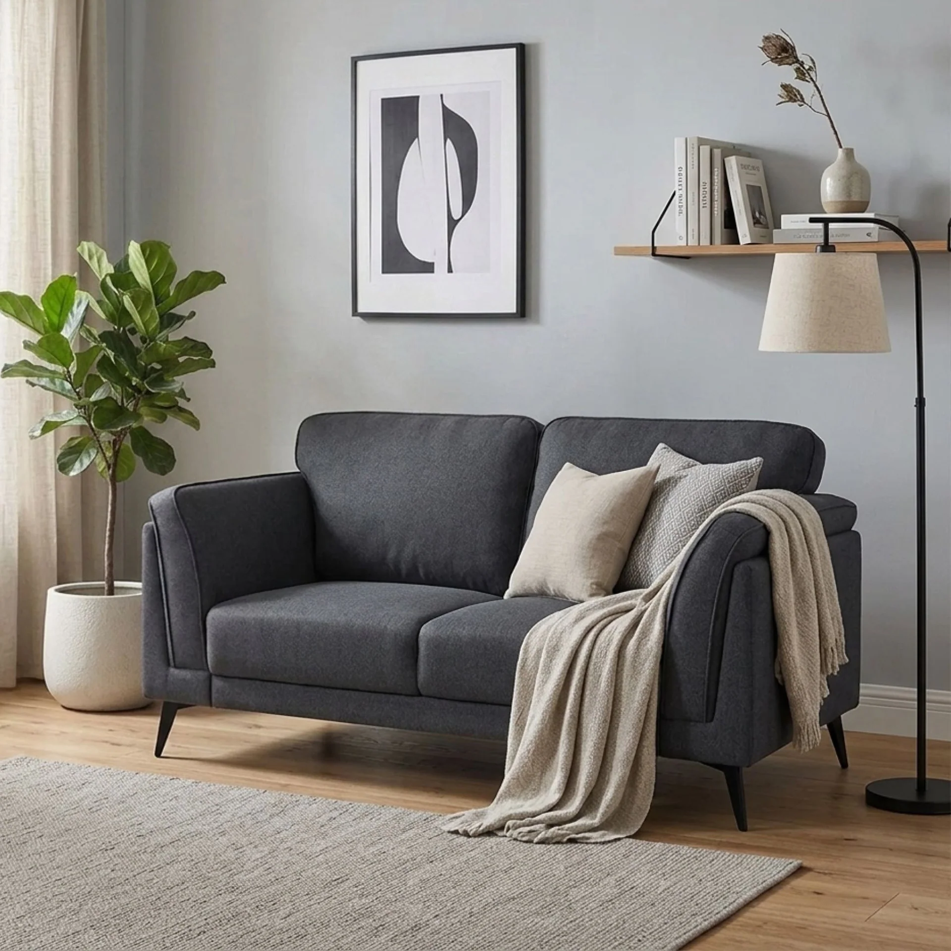 Brulo Linen 2 Seater Sofa - Dark Grey - Image 4