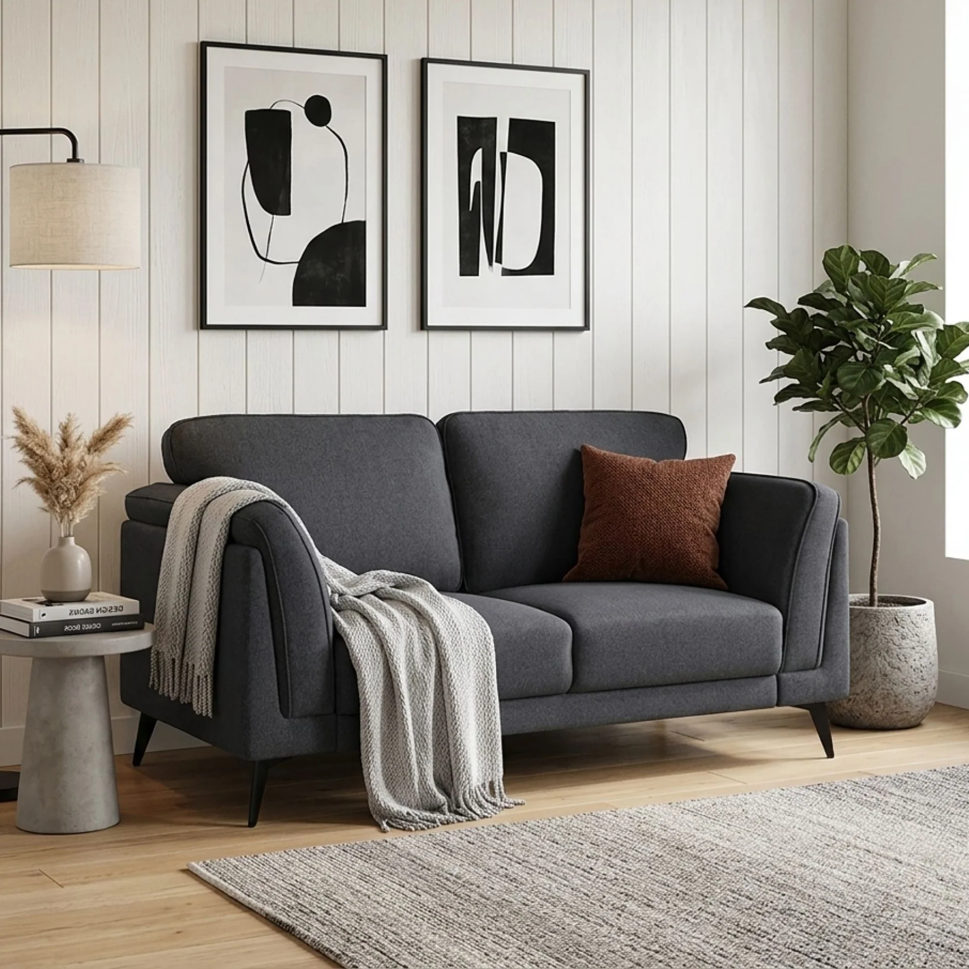 Brulo Linen 2 Seater Sofa - Dark Grey - Image 6