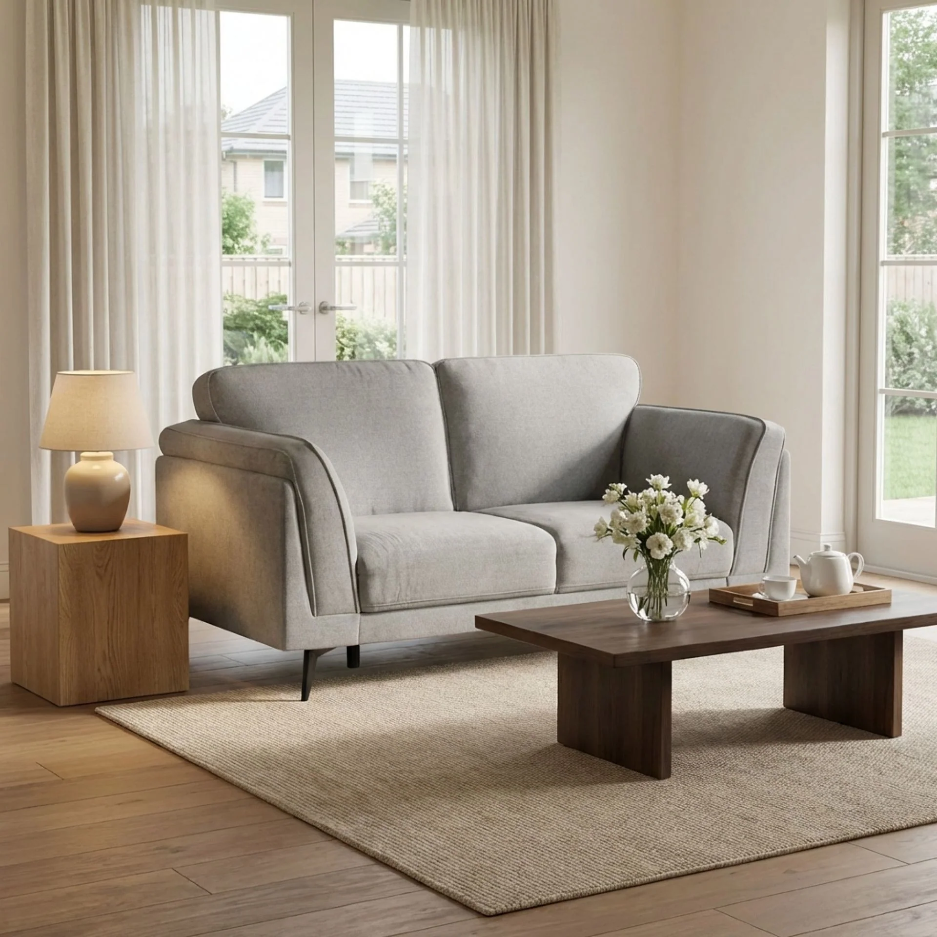 Brulo Linen 2 Seater Sofa - Grey - Image 3