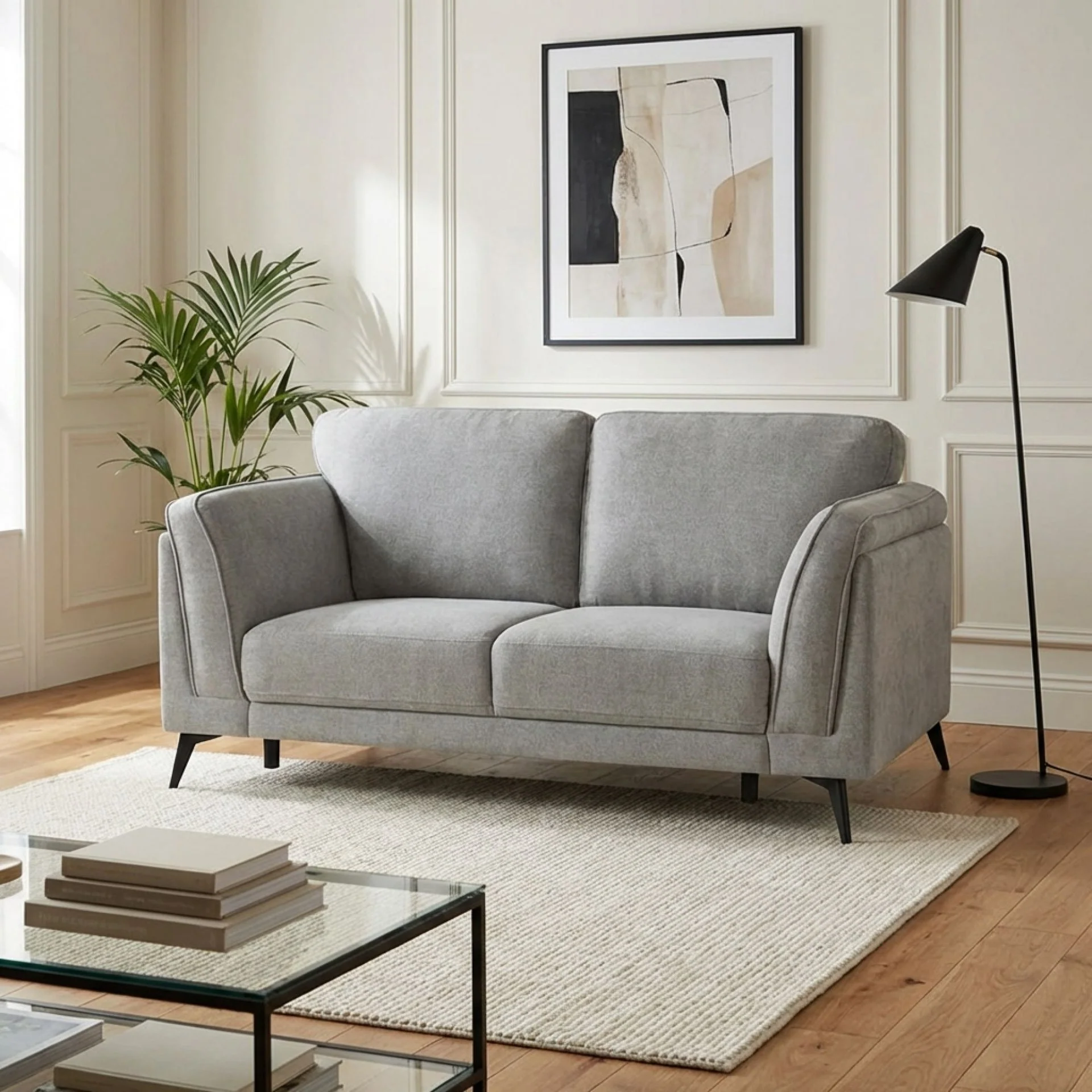 Brulo Linen 2 Seater Sofa - Light Grey - Image 3