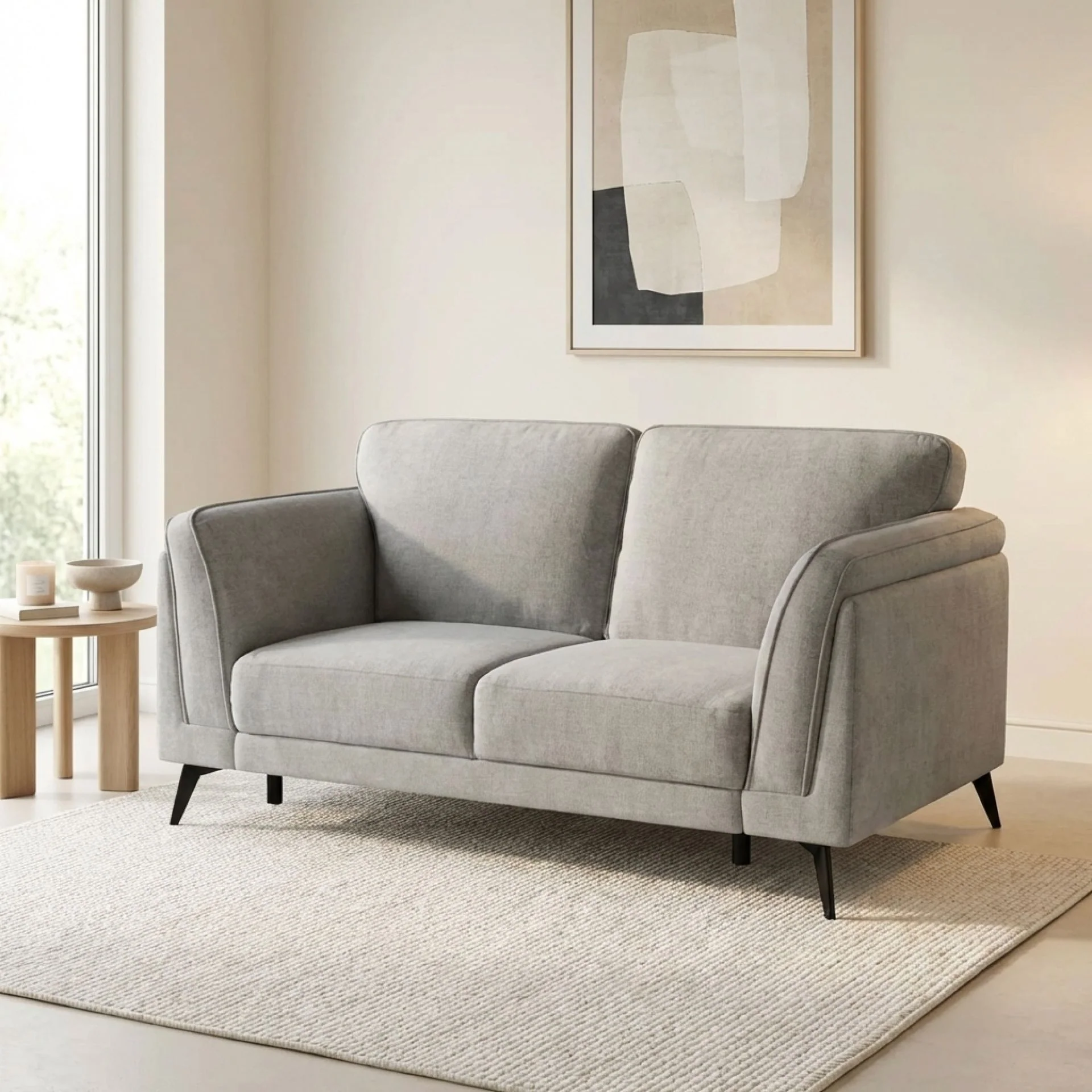 Brulo Linen 2 Seater Sofa - Light Grey - Image 4