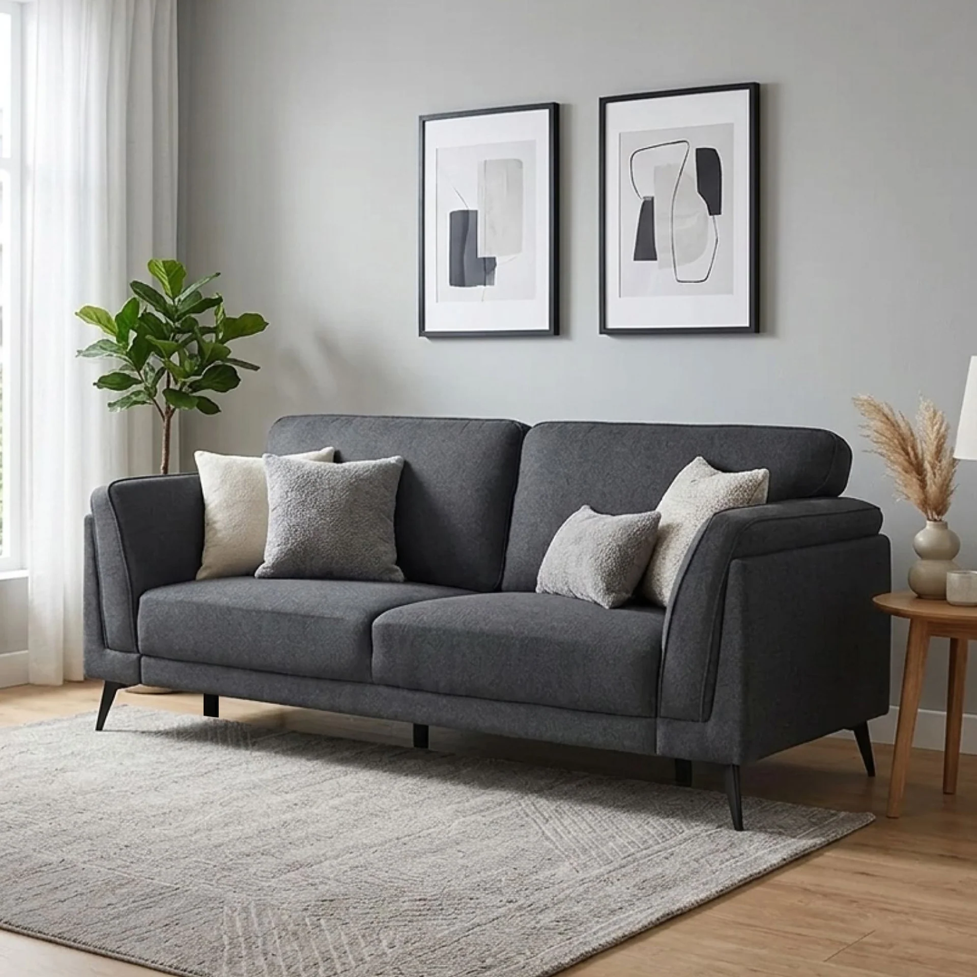 Brulo Linen 3 Seater Sofa - Dark Grey