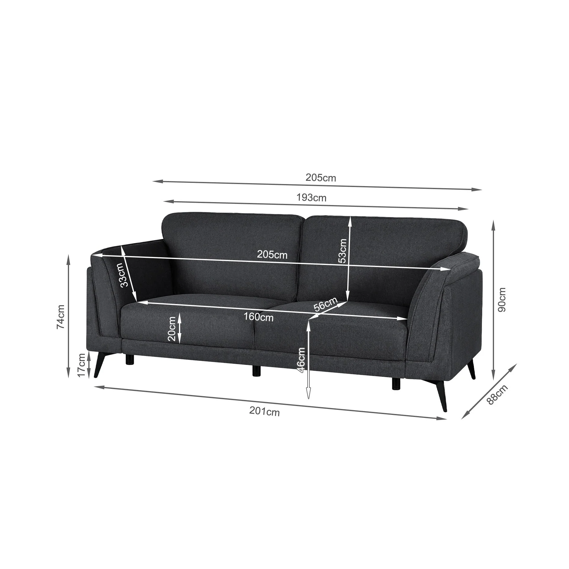 Brulo Linen 3 Seater Sofa - Dark Grey - Image 15