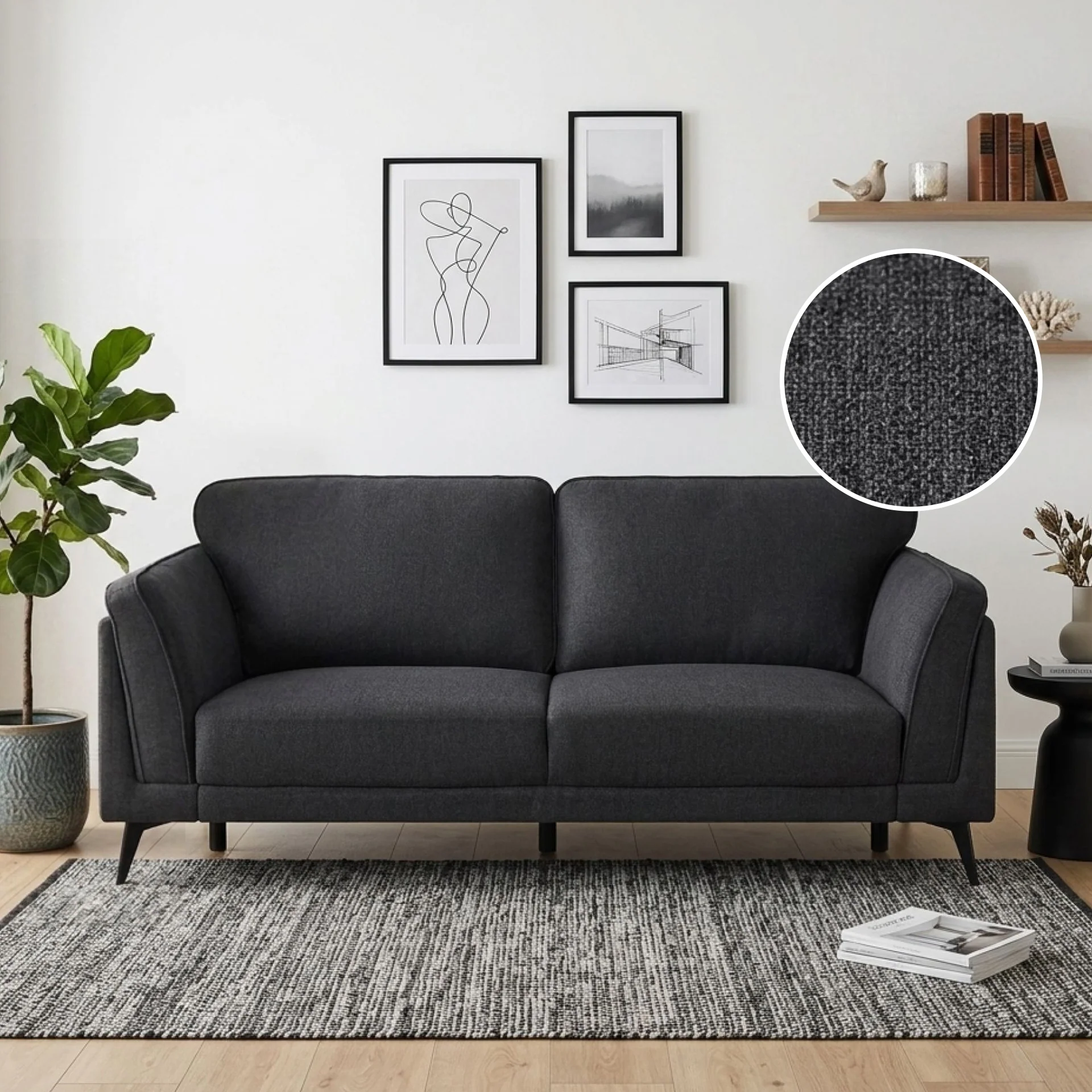 Brulo Linen 3 Seater Sofa - Dark Grey - Image 2