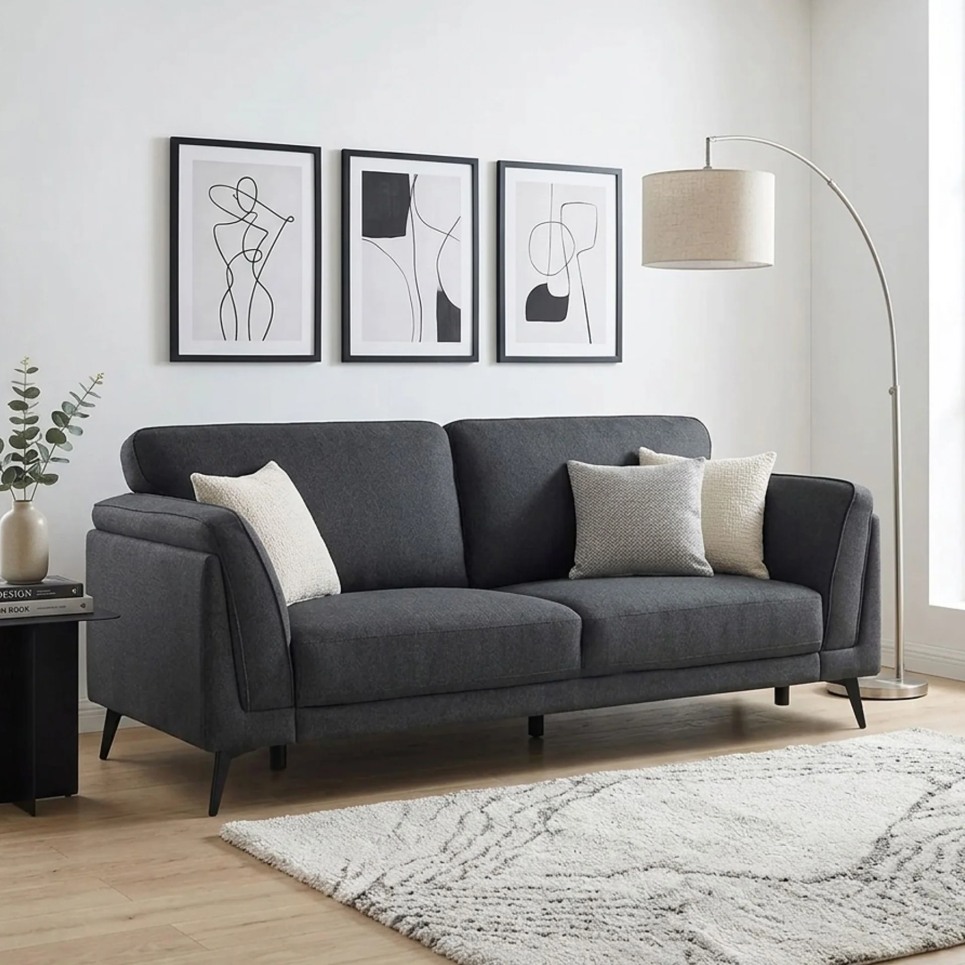 Brulo Linen 3 Seater Sofa - Dark Grey - Image 3