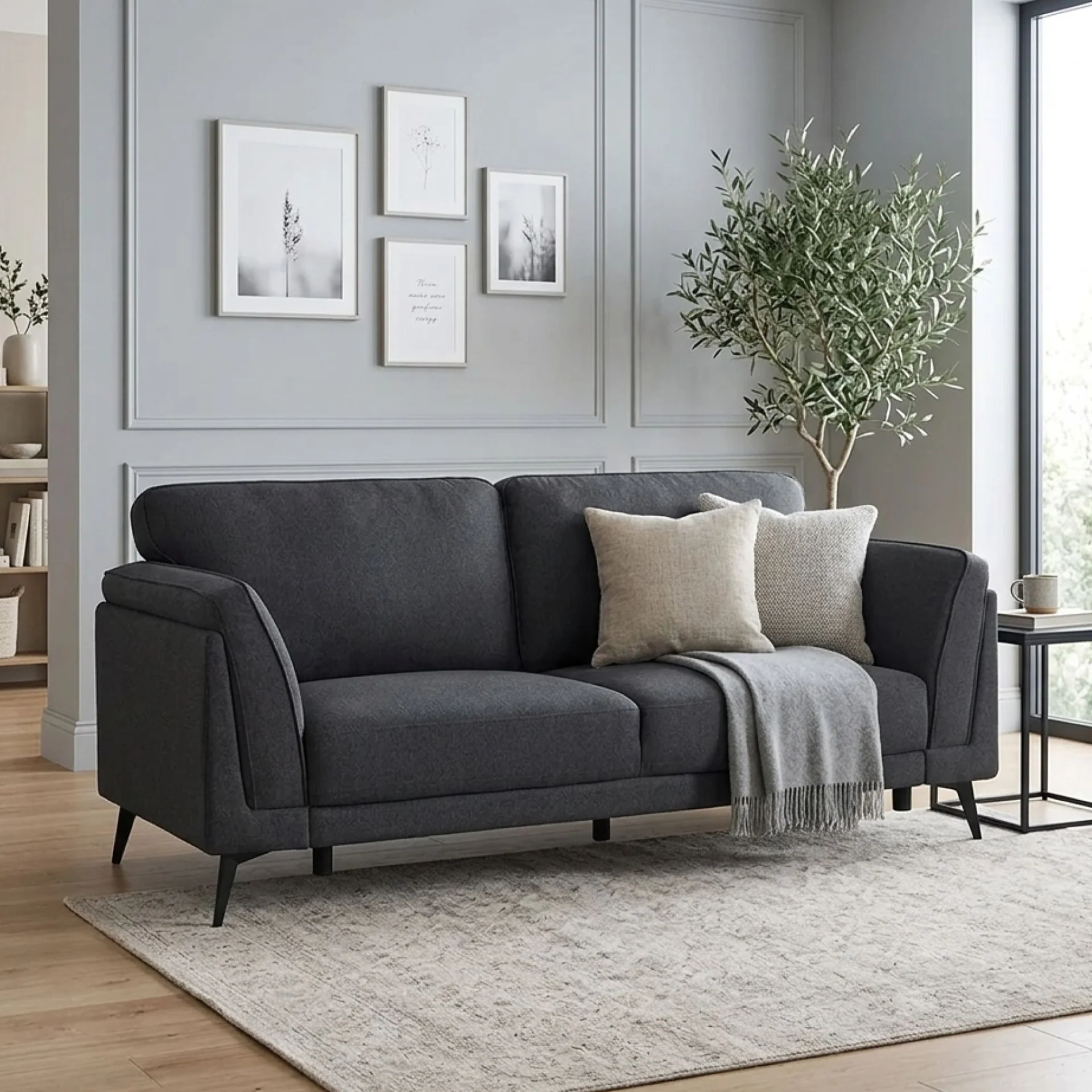 Brulo Linen 3 Seater Sofa - Dark Grey - Image 6