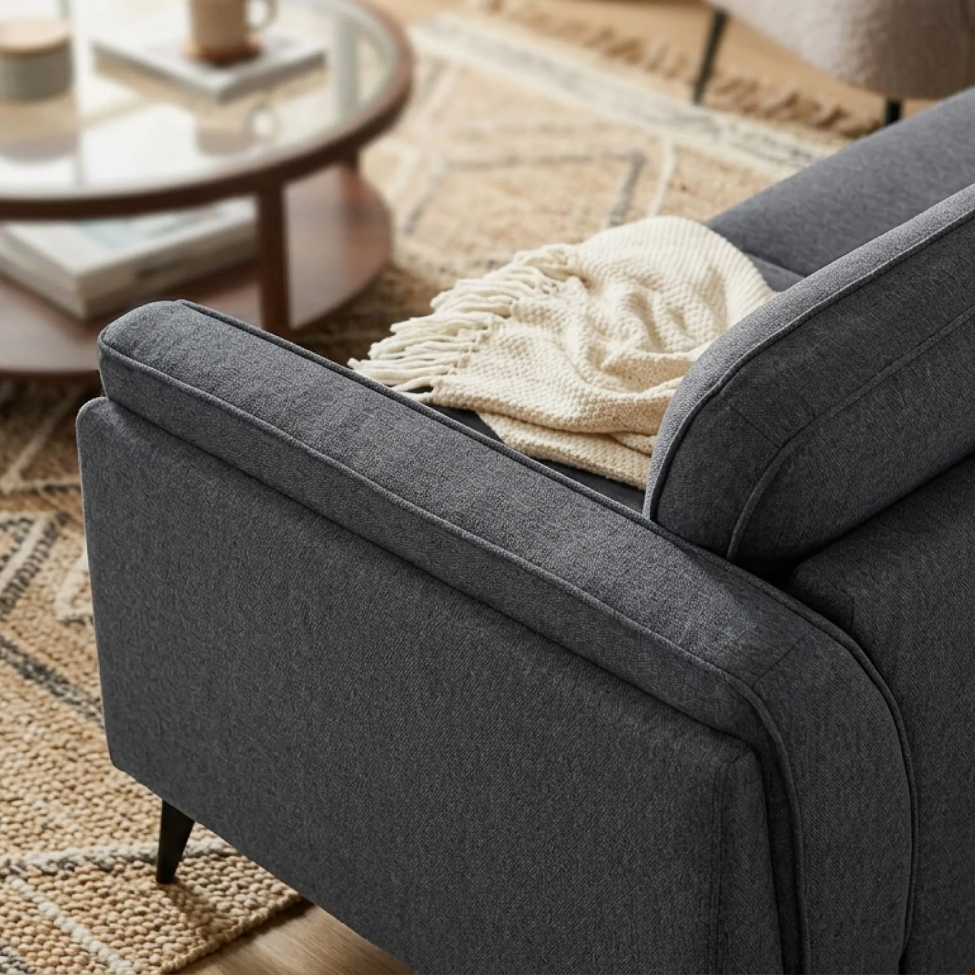 Brulo Linen 3 Seater Sofa - Dark Grey - Image 7