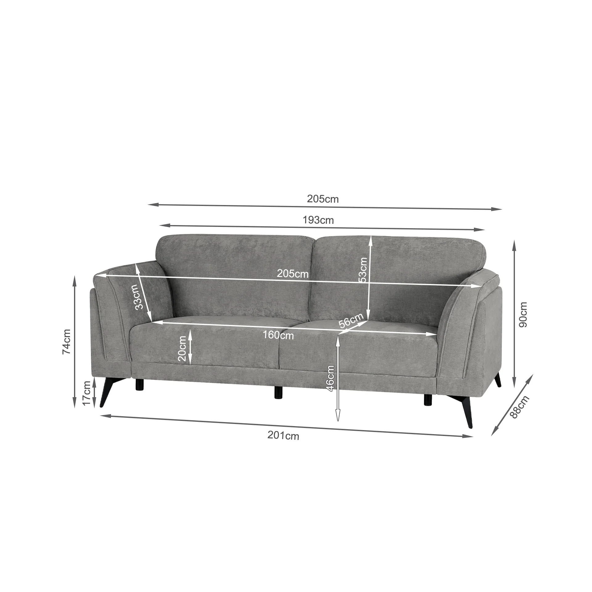 Brulo Linen 3 Seater Sofa - Grey - Image 13