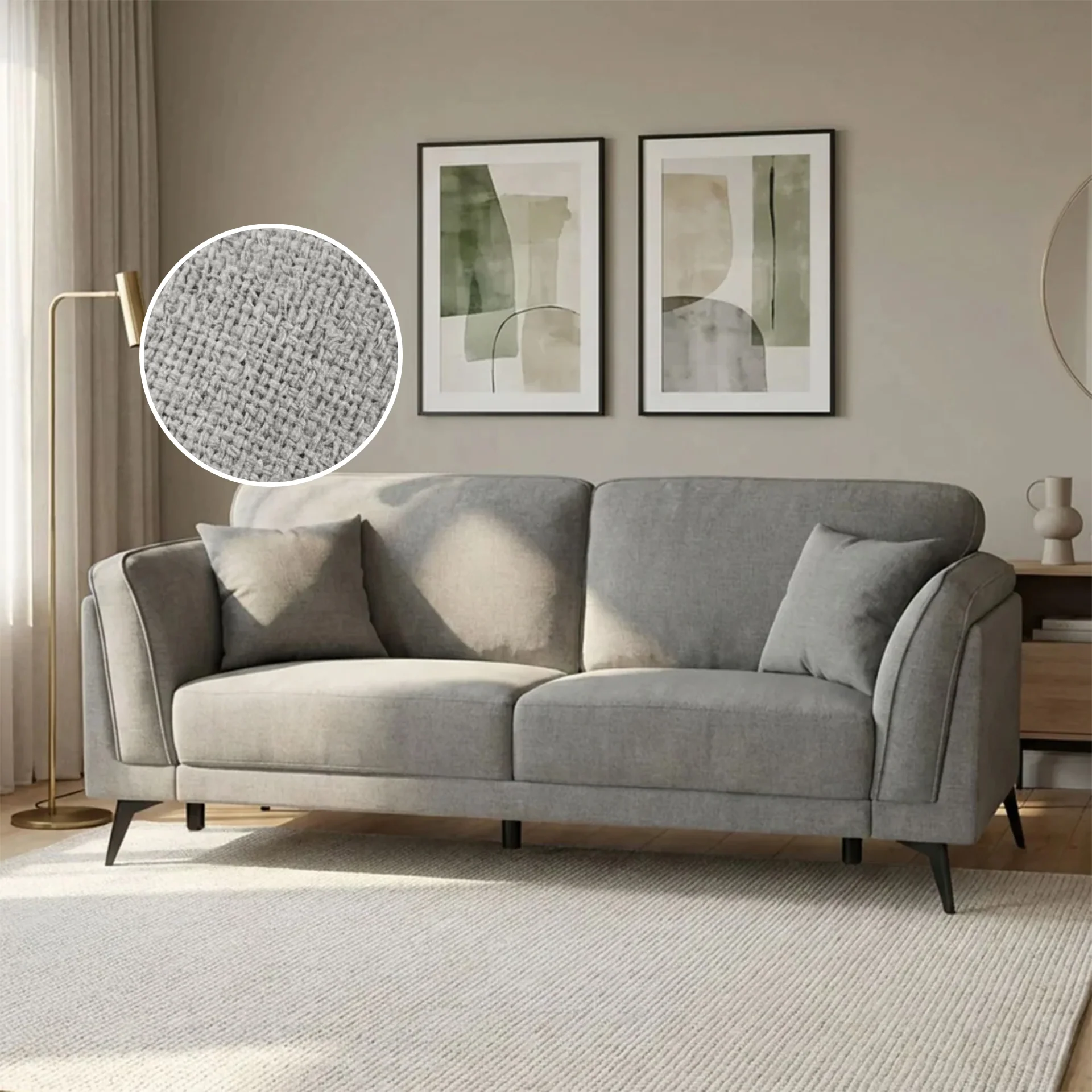 Brulo Linen 3 Seater Sofa - Grey - Image 2