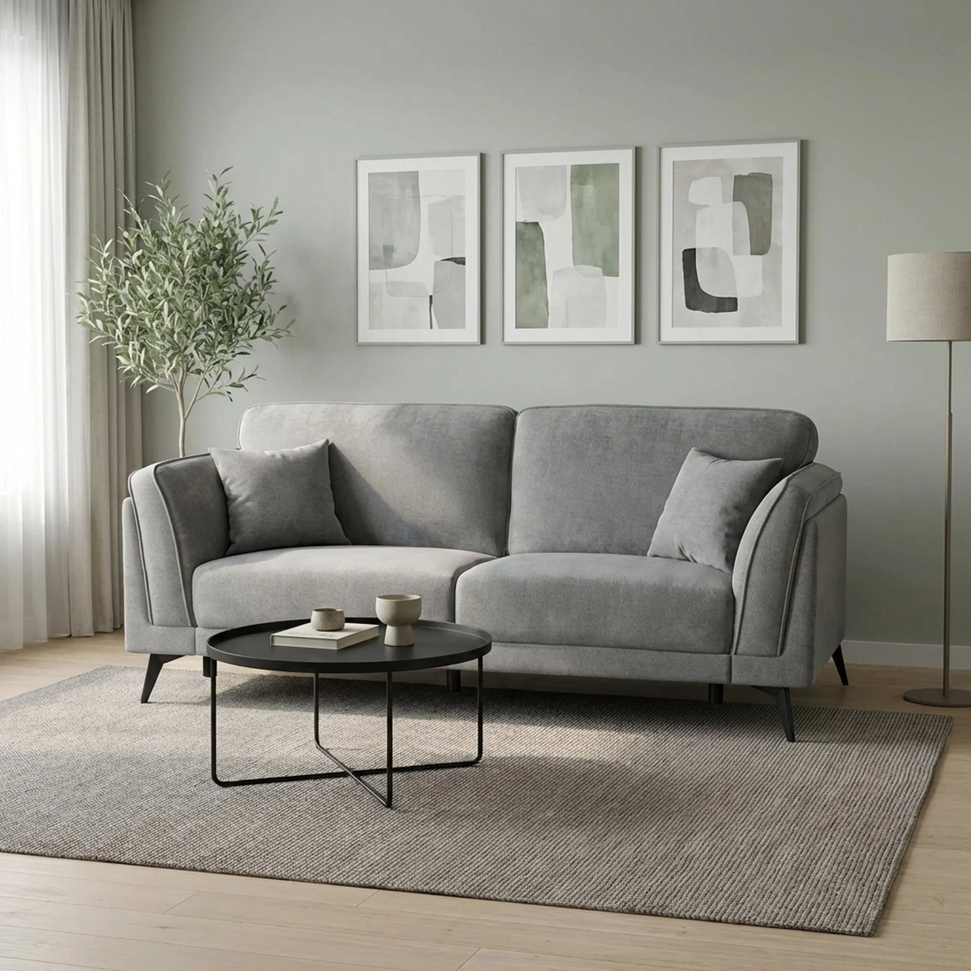 Brulo Linen 3 Seater Sofa - Grey - Image 4