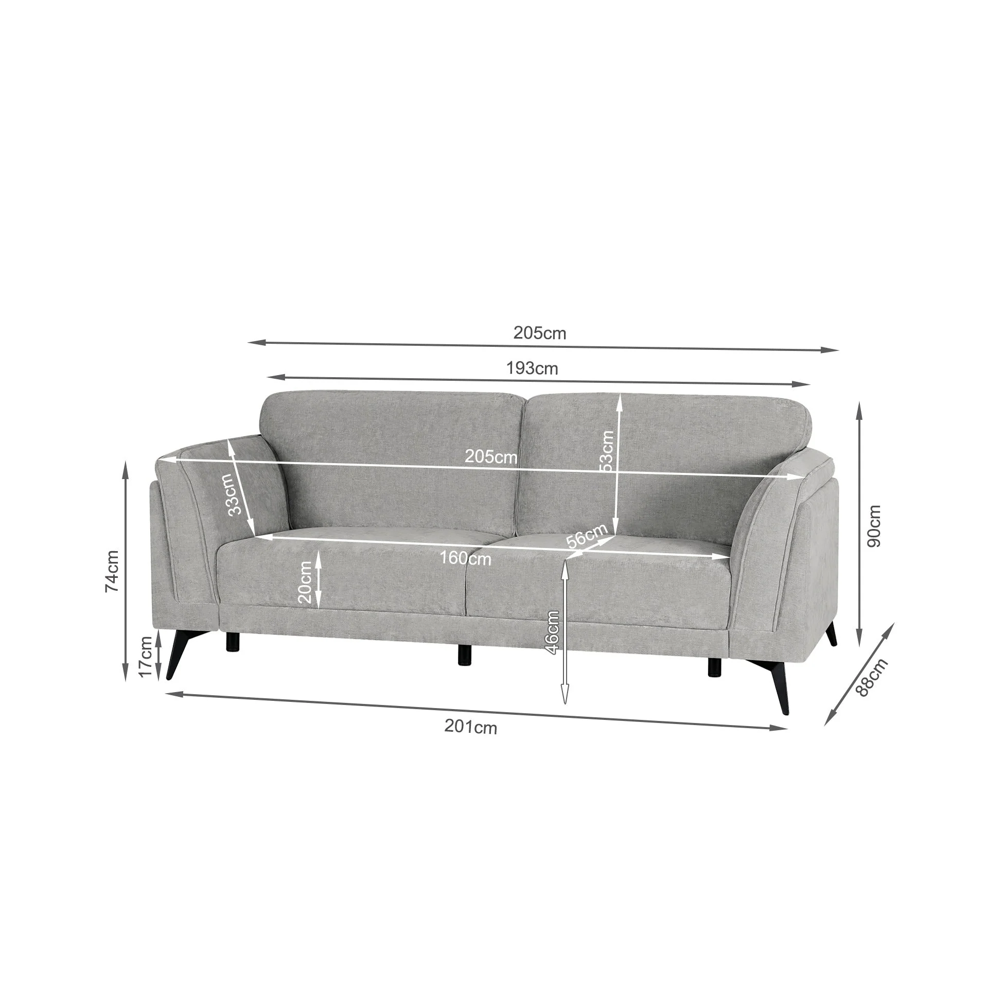 Brulo Linen 3 Seater Sofa - Light Grey - Image 15