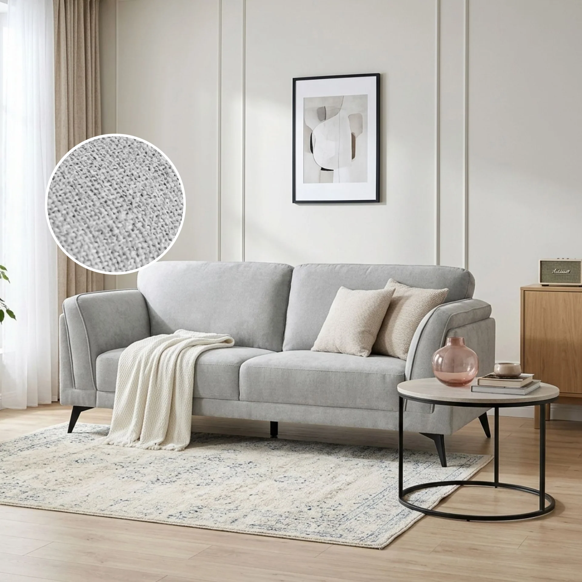 Brulo Linen 3 Seater Sofa - Light Grey - Image 2