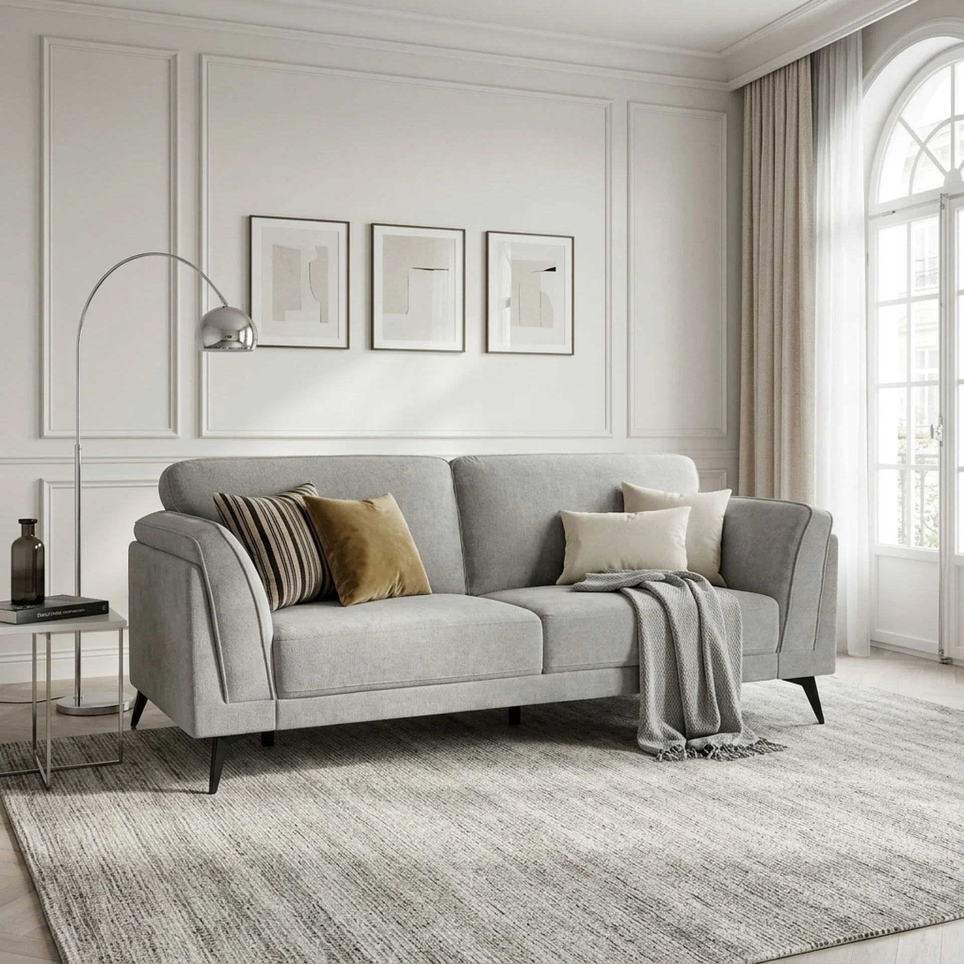 Brulo Linen 3 Seater Sofa - Light Grey - Image 3
