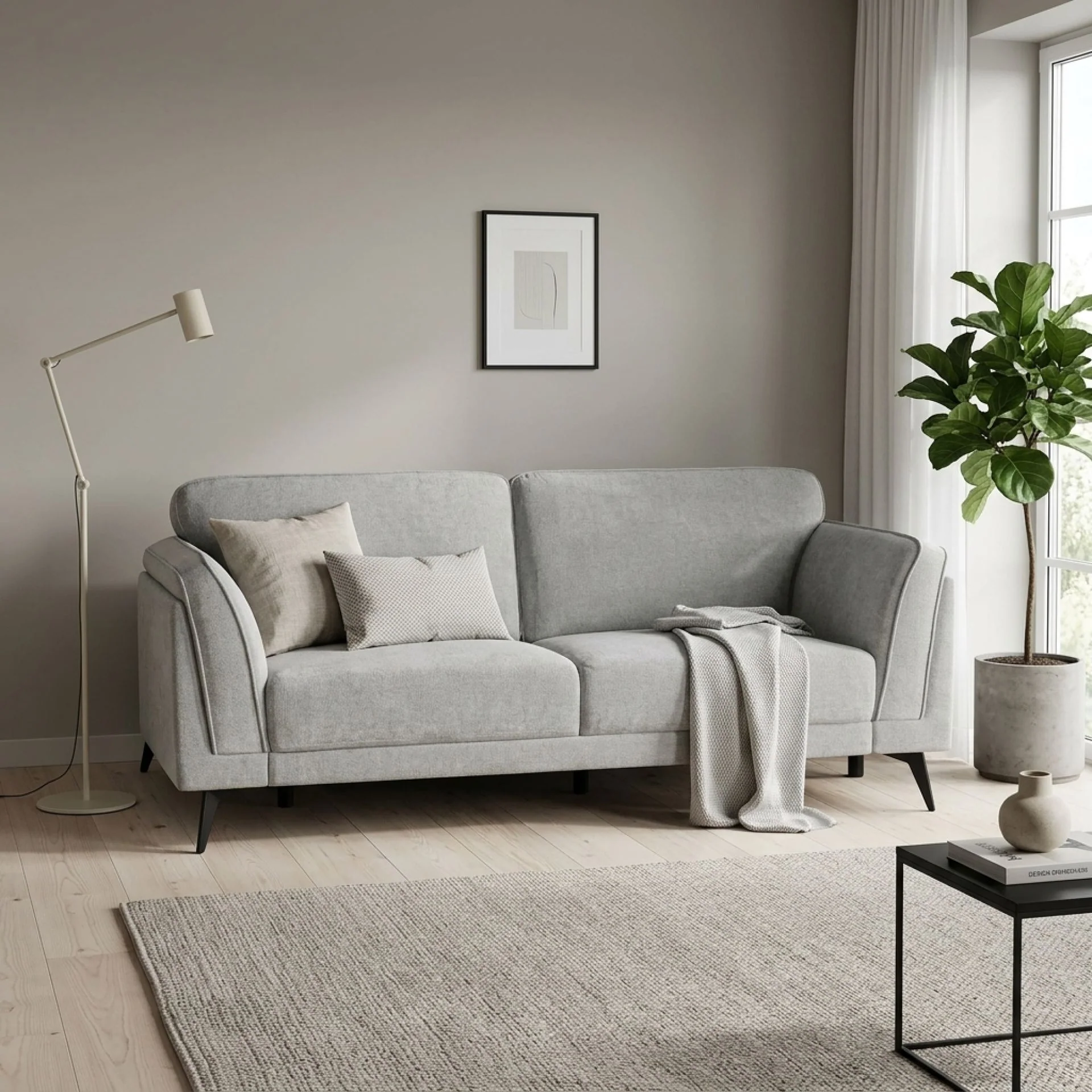 Brulo Linen 3 Seater Sofa - Light Grey - Image 4